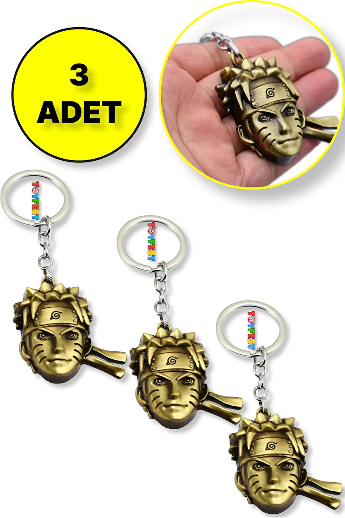 Naruto 3D Büst Figür Metal Anahtarlık - Bakır Renk - 3 ADET