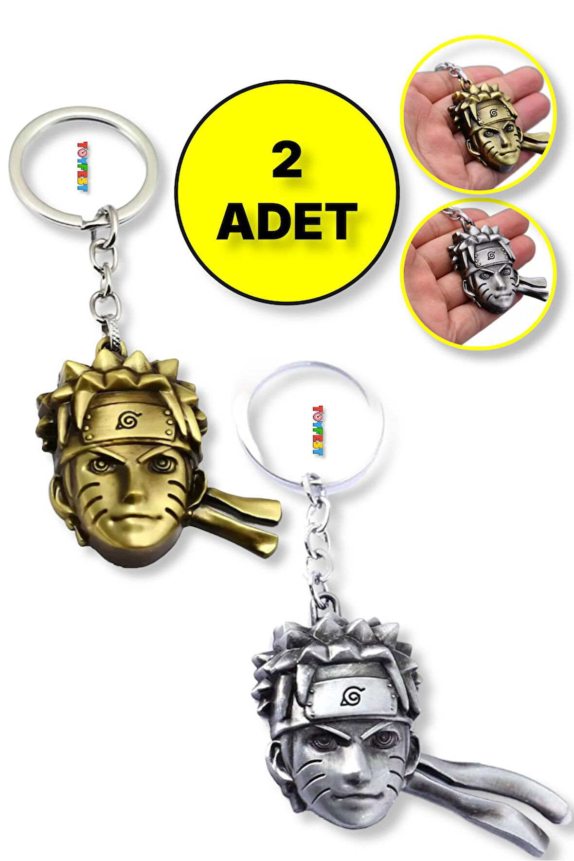 Naruto 3D Büst Figür Metal Anahtarlık - 1 ADET Bakır Renk + 1 ADET Gümüş Renk 2 li Paket