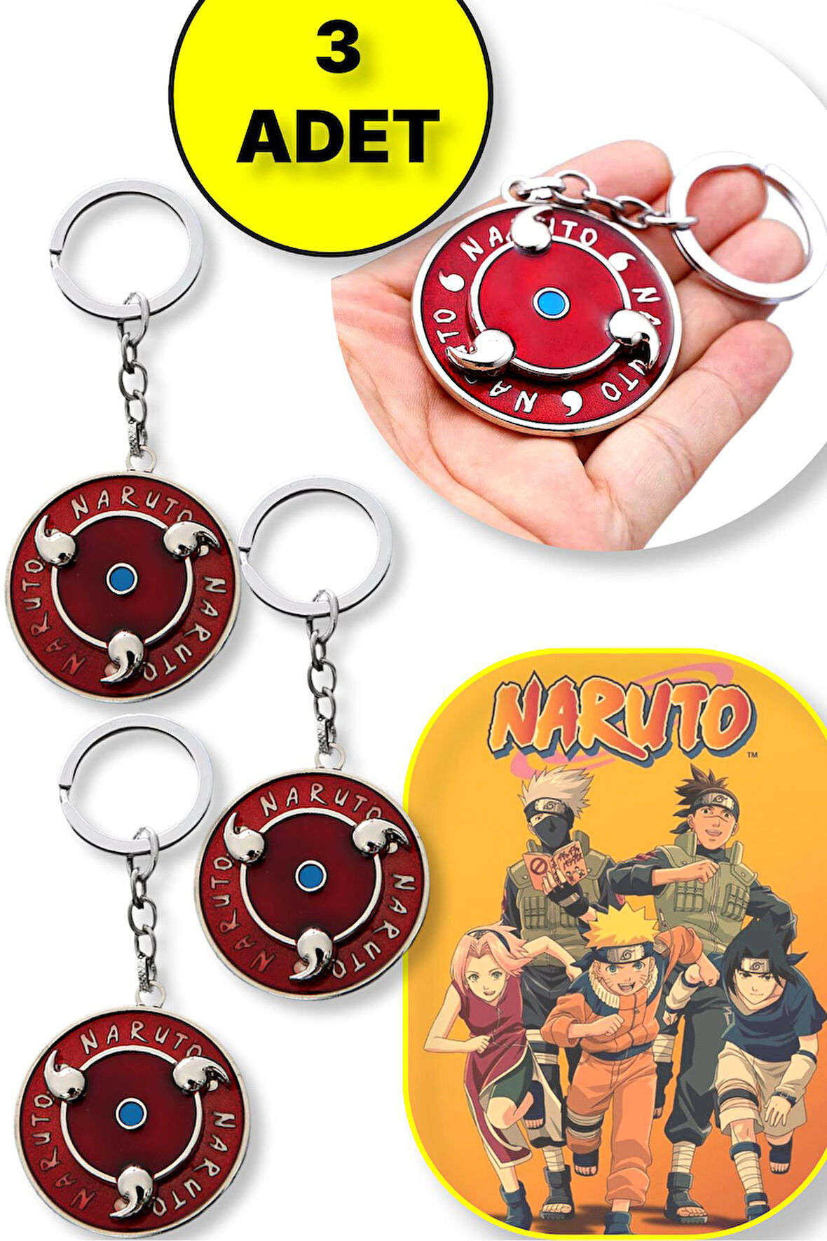 Naruto Dönence Şekilli Metal Anahtarlık - 3 ADET