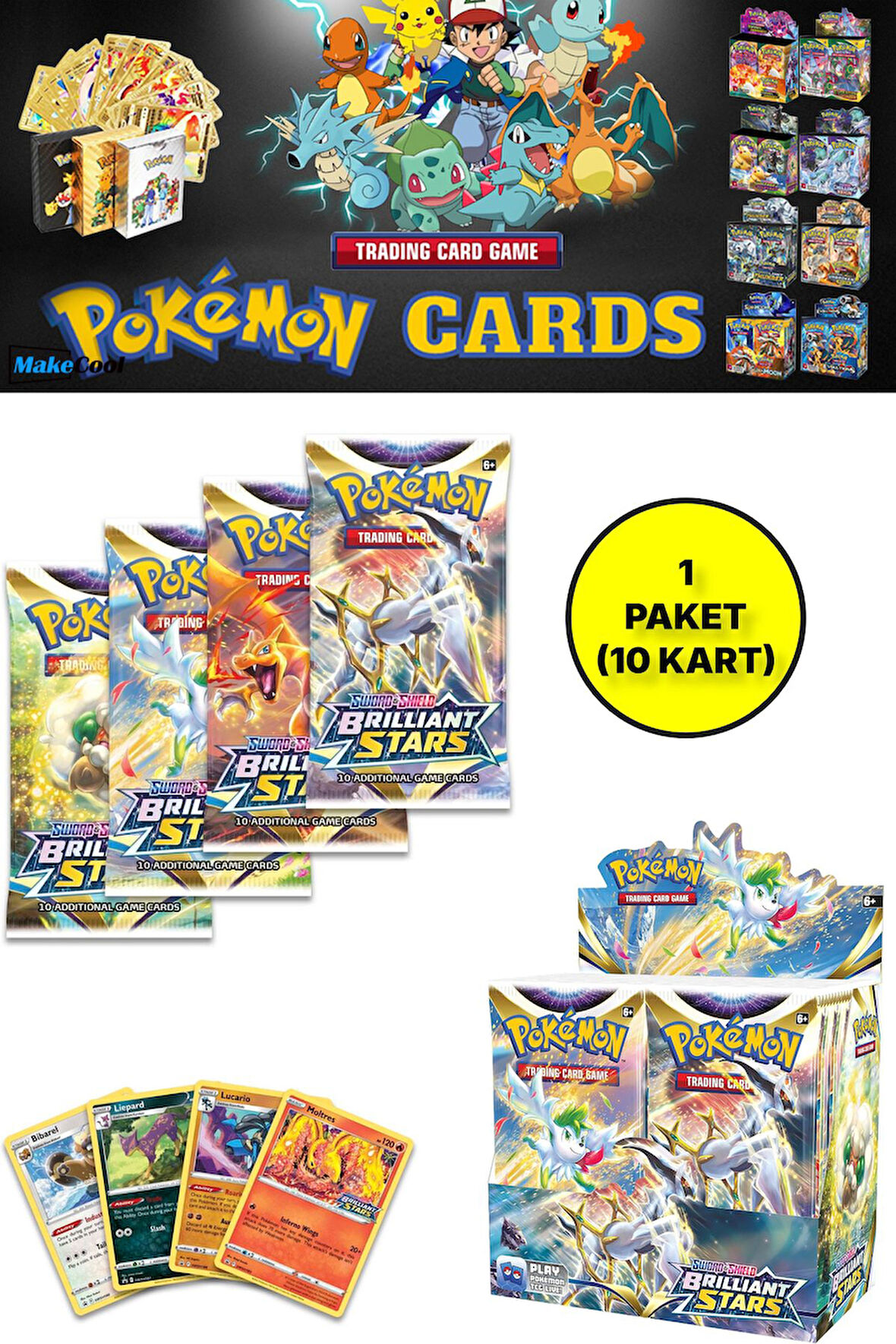 Pokemon Oyun Kartı TCG Sword&Shield Brilliant Stars Booster Pack - 1 Paket (10 KART)