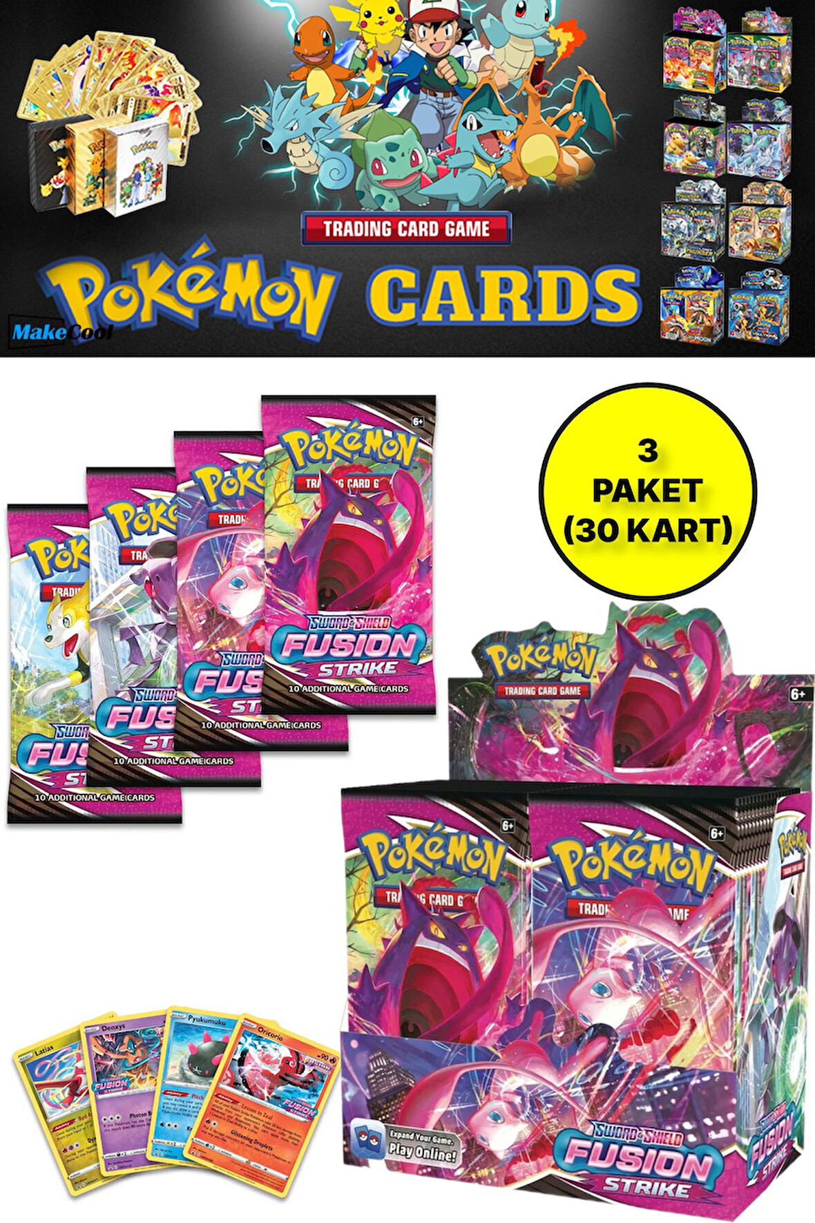Pokemon Oyun Kartı TCG Sword&Shield Fusion Strike Booster Pack - 2 Paket (20 KART)