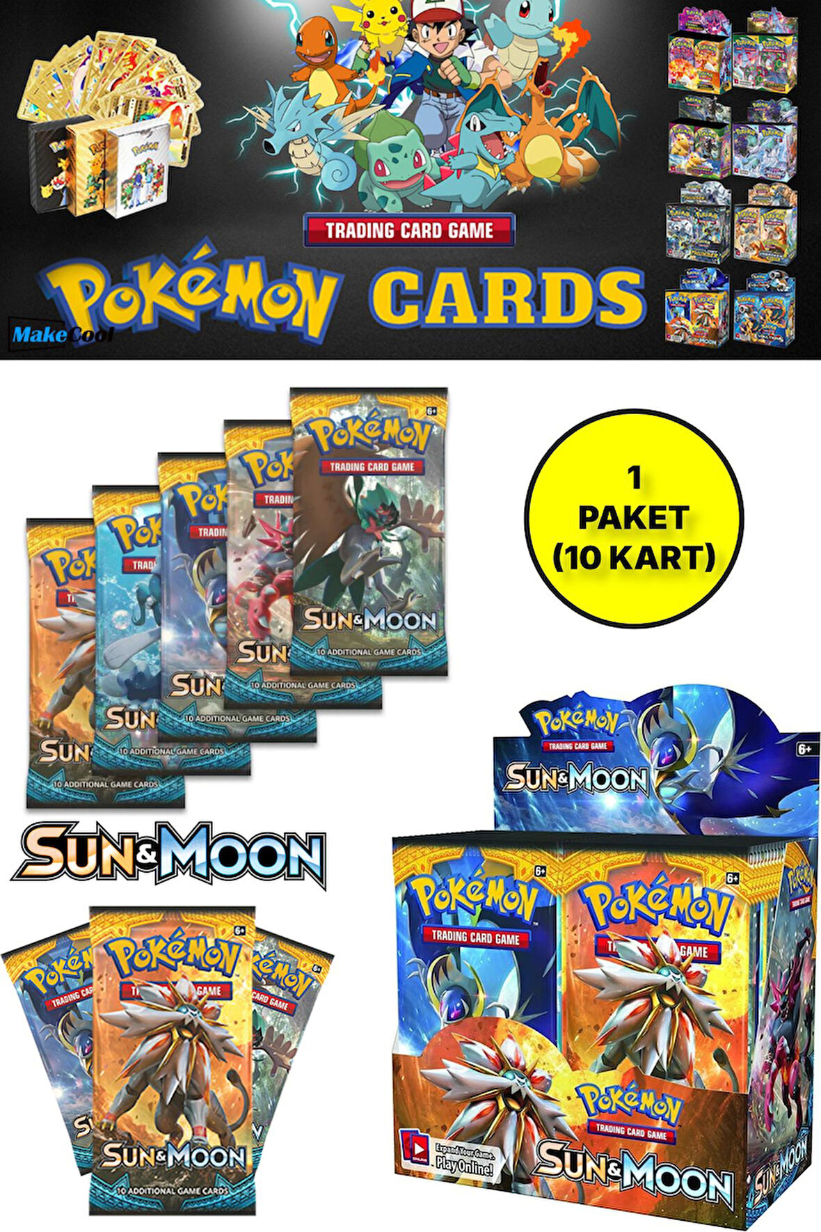 Pokemon Oyun Kartı TCG Sun & Moon Booster Pack - 1 Paket (10 KART)