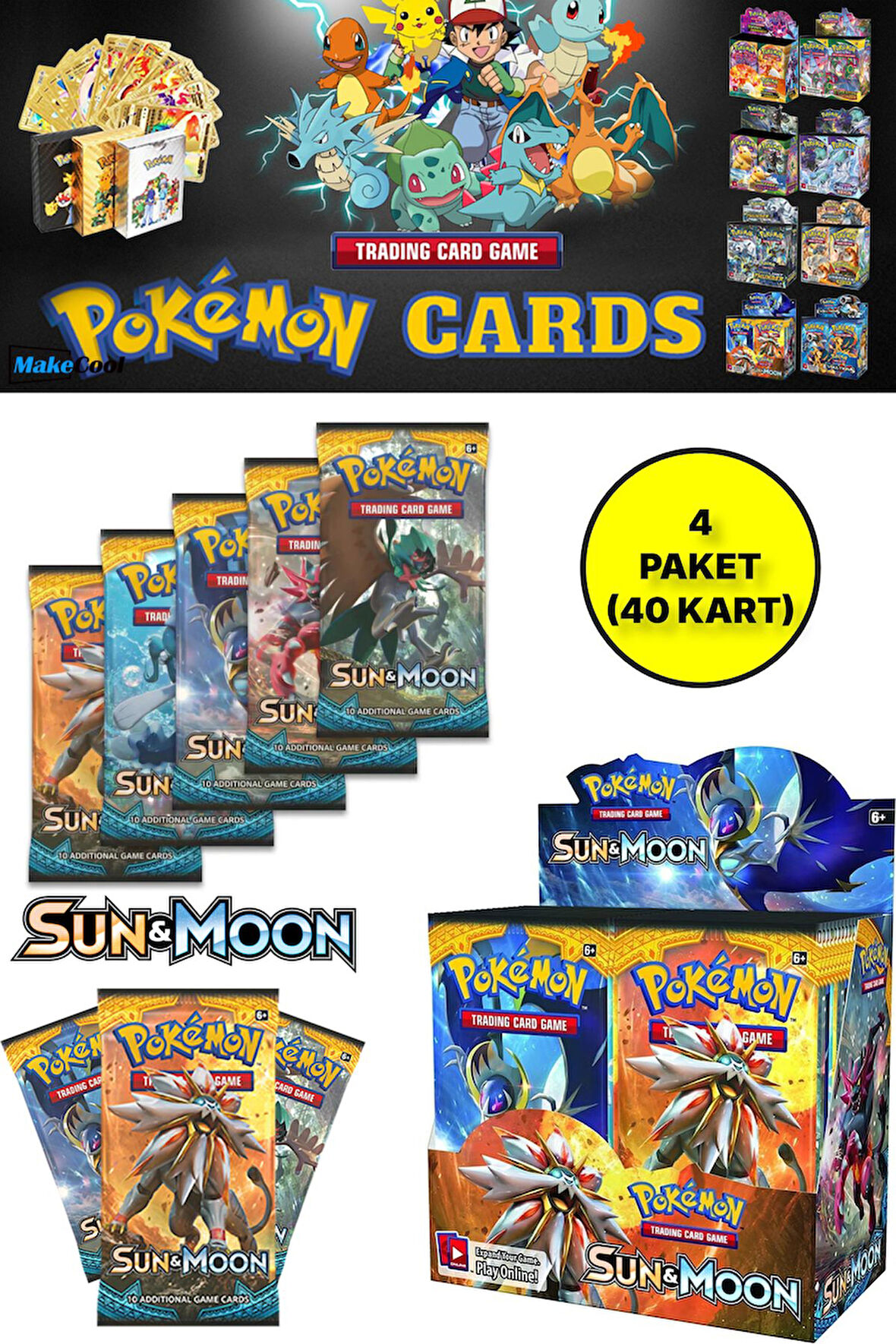 Pokemon Oyun Kartı TCG Sun & Moon Booster Pack - 4 Paket (40 KART)