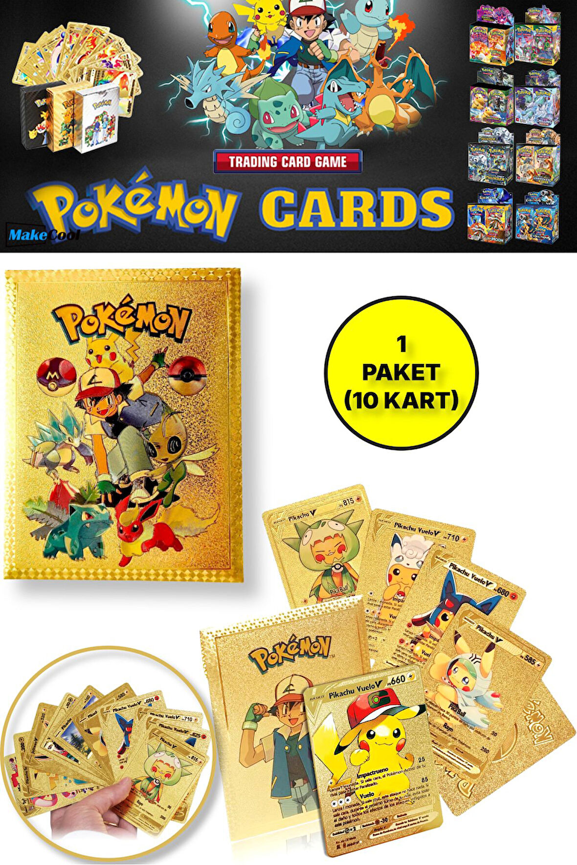 Pokemon Oyun Kartı TCG Gold Booster Pack - 1 Paket (10 KART)