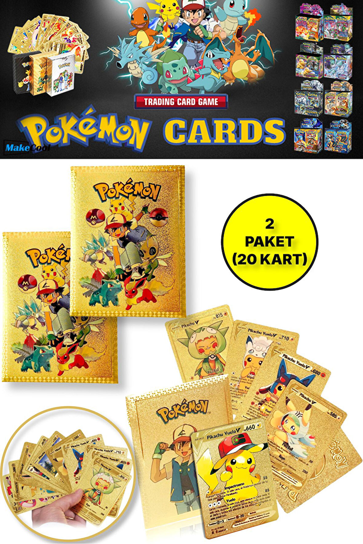 Pokemon Oyun Kartı TCG Gold Booster Pack - 2 Paket (20 KART)