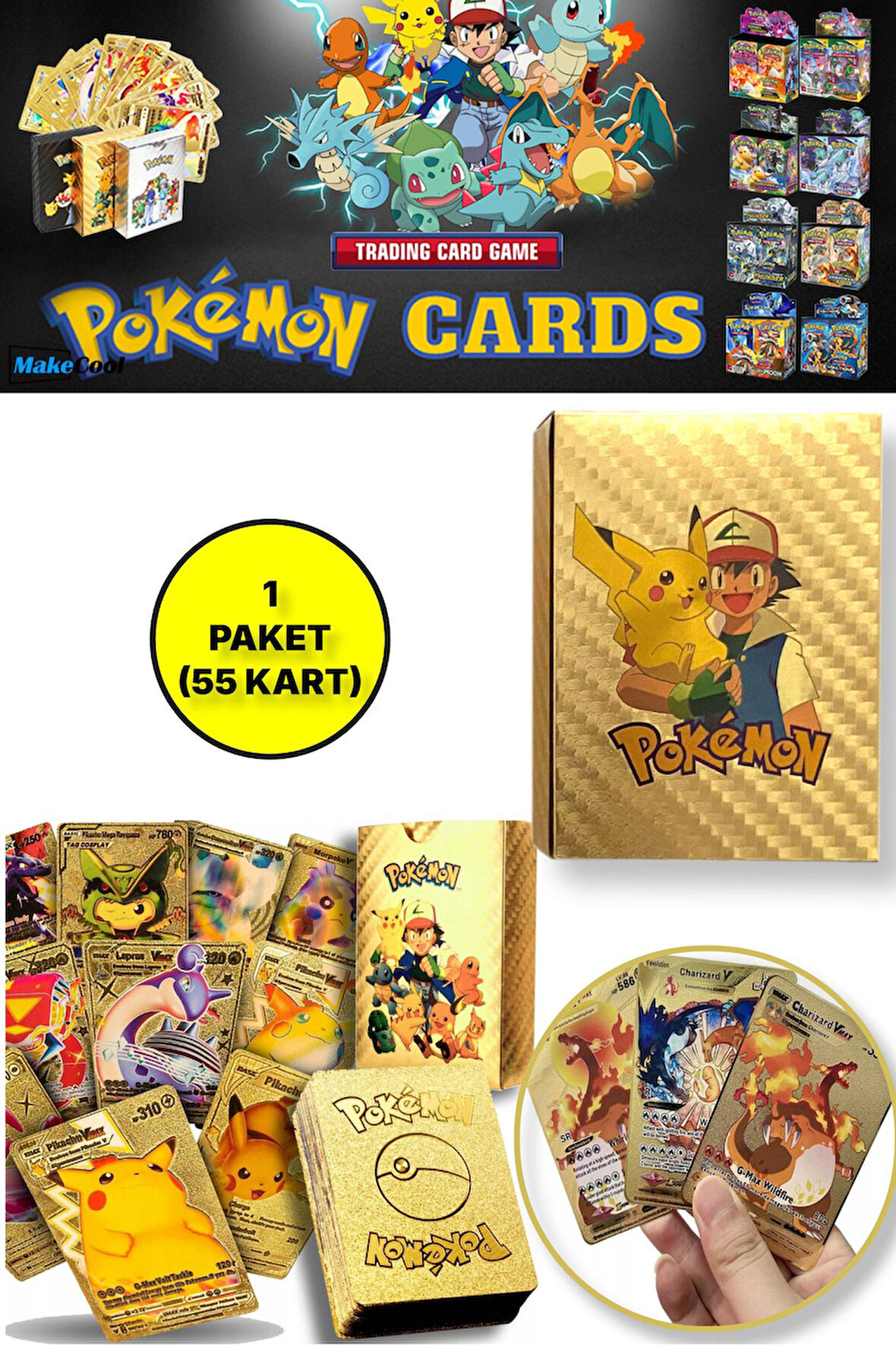 Pokemon Oyun Kartı TCG Gold Starter Box Pack - 1 Paket (55 KART)