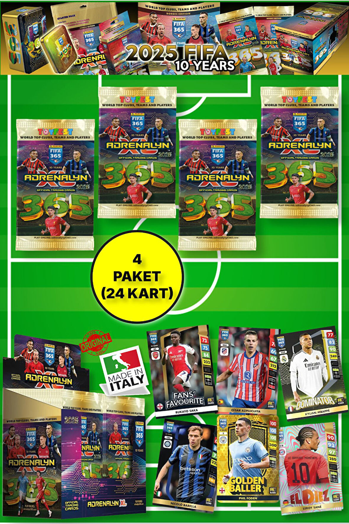 Panini Adrenalyn Fifa 365 - 2025 Official Trading Card Futbolcu Kartları - 4 PAKET (24 KART)