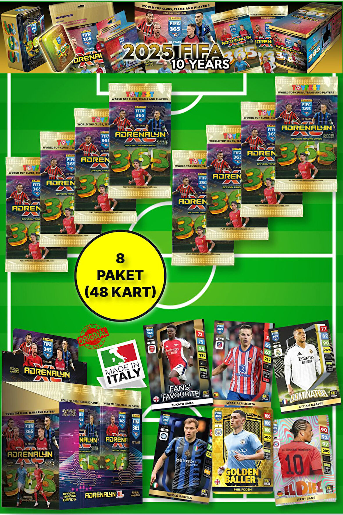 Panini Adrenalyn Fifa 365 - 2025 Official Trading Card Futbolcu Kartları - 8 PAKET (48 KART)