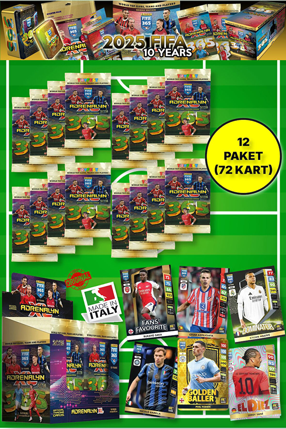 Panini Adrenalyn Fifa 365 - 2025 Official Trading Card Futbolcu Kartları - 12 PAKET (72 KART)
