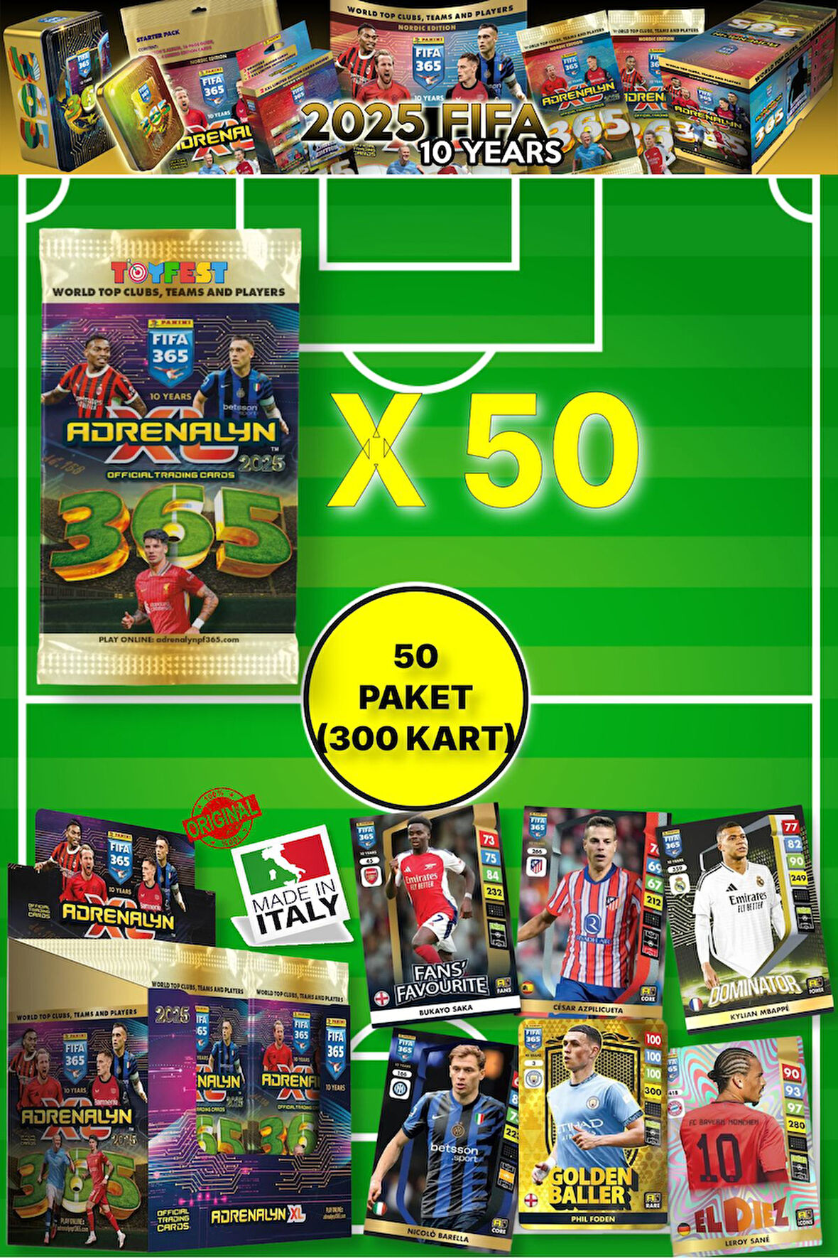 Panini Adrenalyn Fifa 365 - 2025 Official Trading Card Futbolcu Kartları - 50 PAKET (300 KART)
