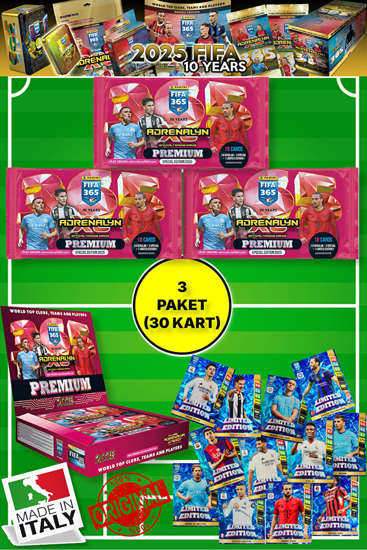 Panini Fifa 365 - 2025 Official Special Edition Premium Card Futbolcu Kartları - 3 PAKET (30 KART)