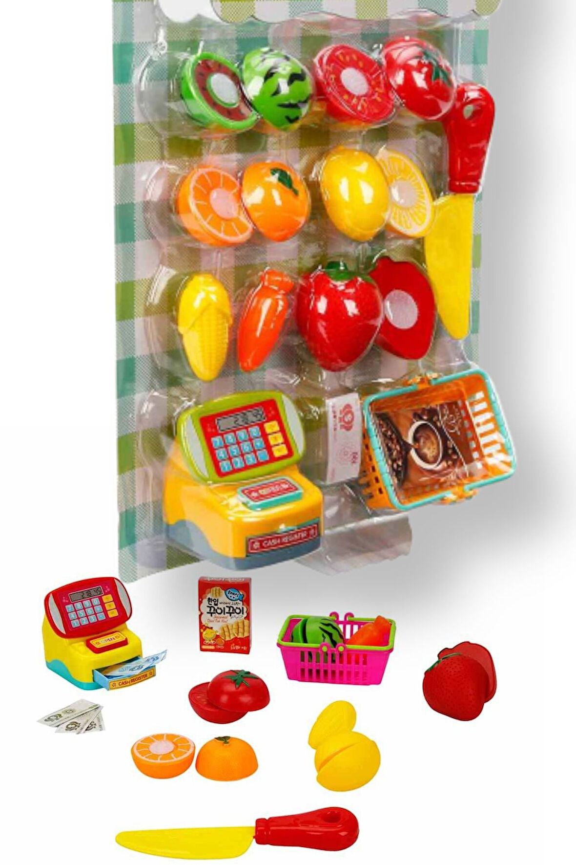 Çok Parçalı Mini Kasalı Sebze ve Meyveli Bıçaklı Mutfak Alışveriş Seti - 17 Parça