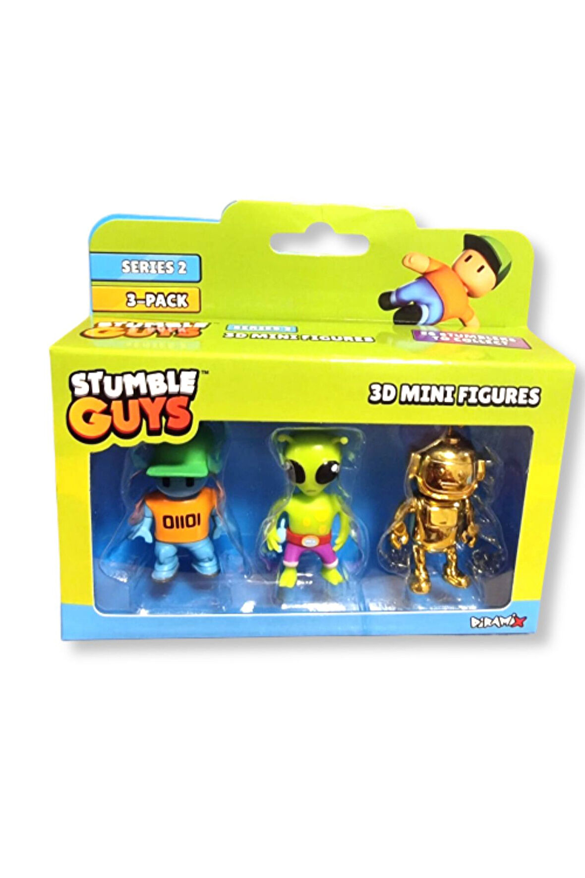 Stumble Guys Seri 2 - 3D Mini 3 lü Figür Seti - Robot Guy - Green Alien - Golden Robo