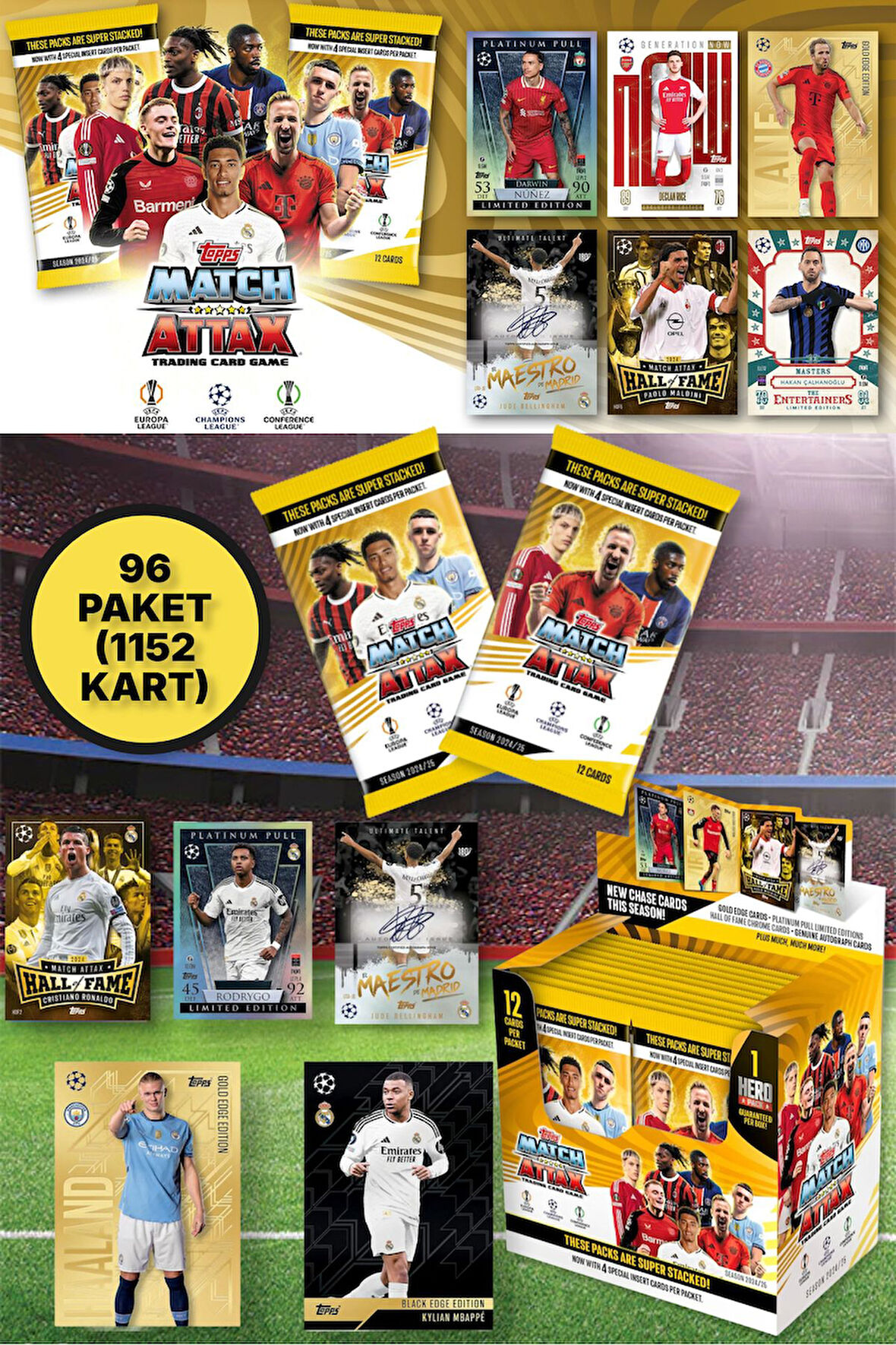 Topps Match Attax 24-25 UEFA Şampiyonlar Ligi Avrupa Ligi Konferans Ligi Futbolcu Kartları -96 PAKET