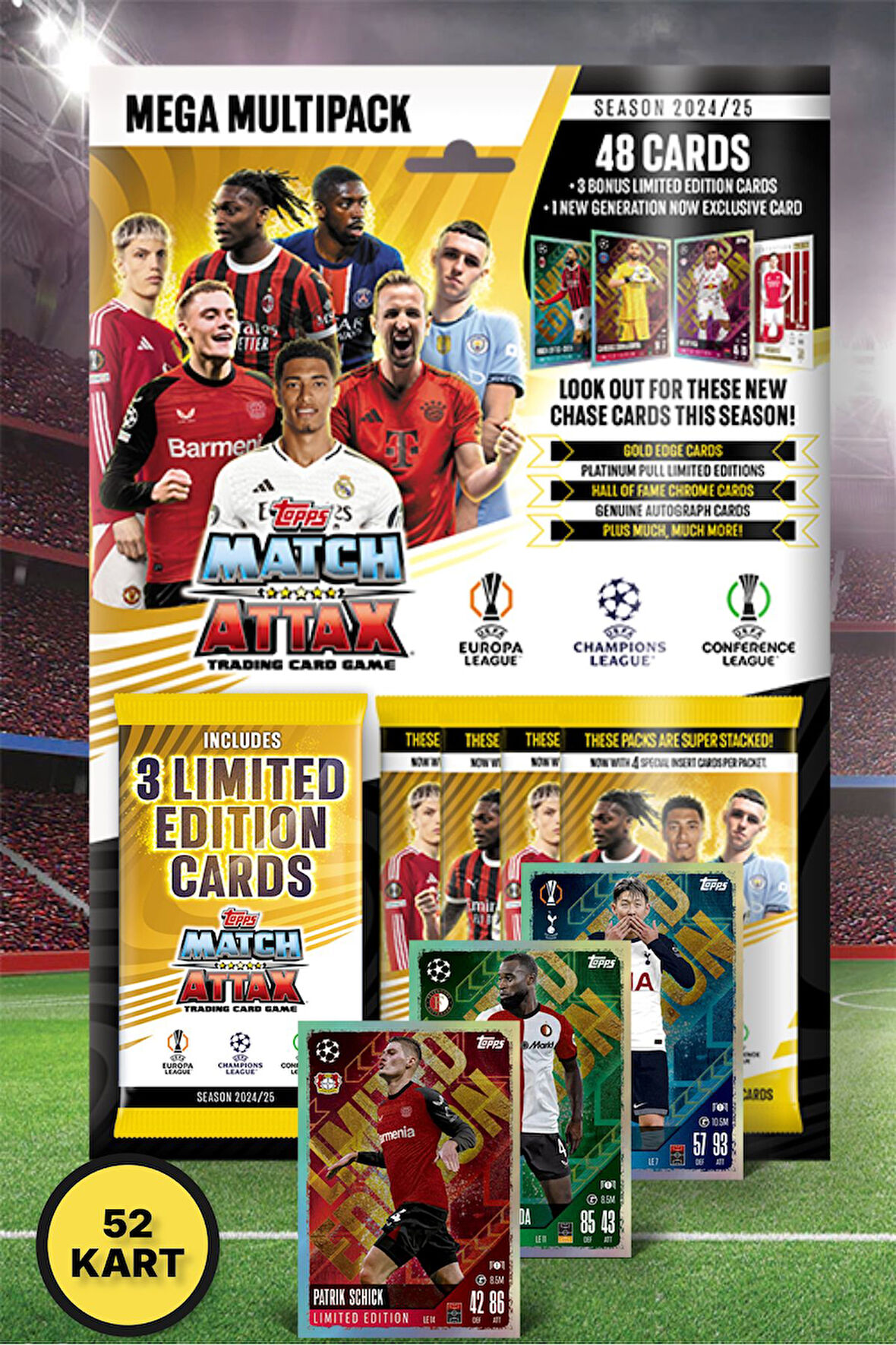 Topps Match Attax 24-25 UEFA Futbolcu Kartları Mega Multipack - 52 Kart (48 Kart+3 L.E.+1 Exclusive)