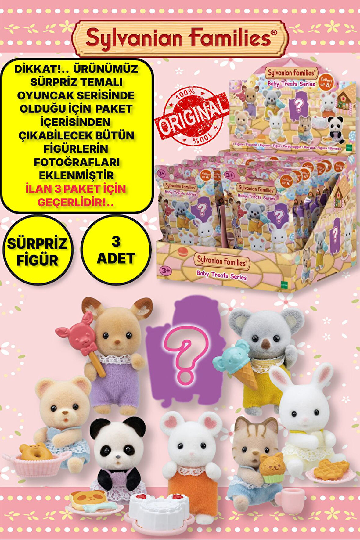 Sylvanian Families Tatlı Atıştırmalıklar Temalı Sürpriz Mini Bebek - 5 CM - 3 ADET