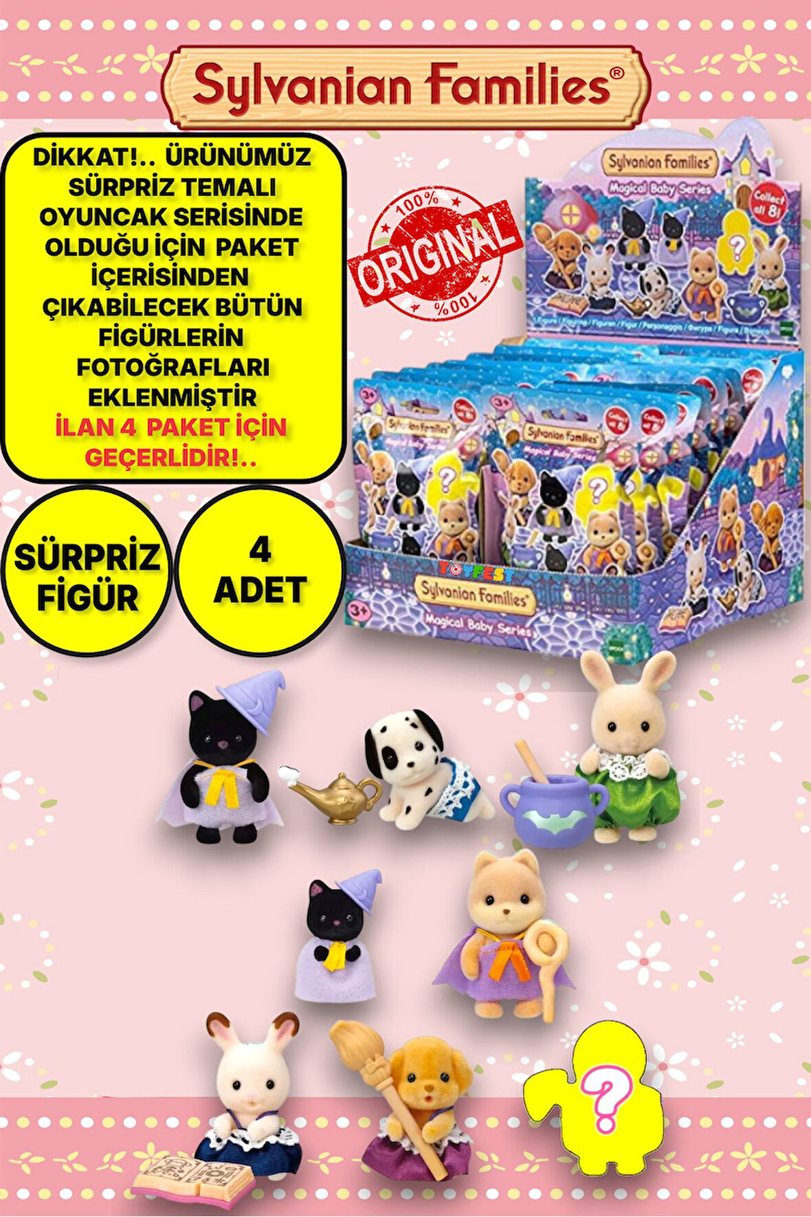 Sylvanian Families Minifigür Sihirli Kostüm Serisi  Temalı Sürpriz  Mini Bebek - 5 CM - 4 ADET