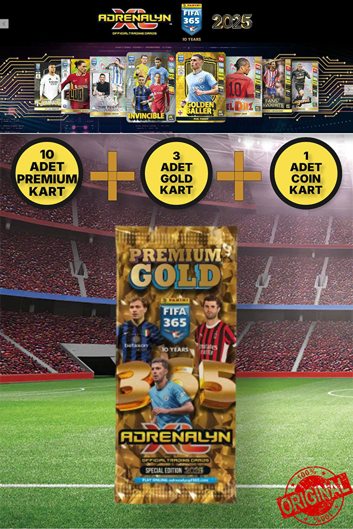 Panini Adrenalyn Fifa 365 2025 Premium Gold Card Özel Futbolcu Kartları  1 Paket