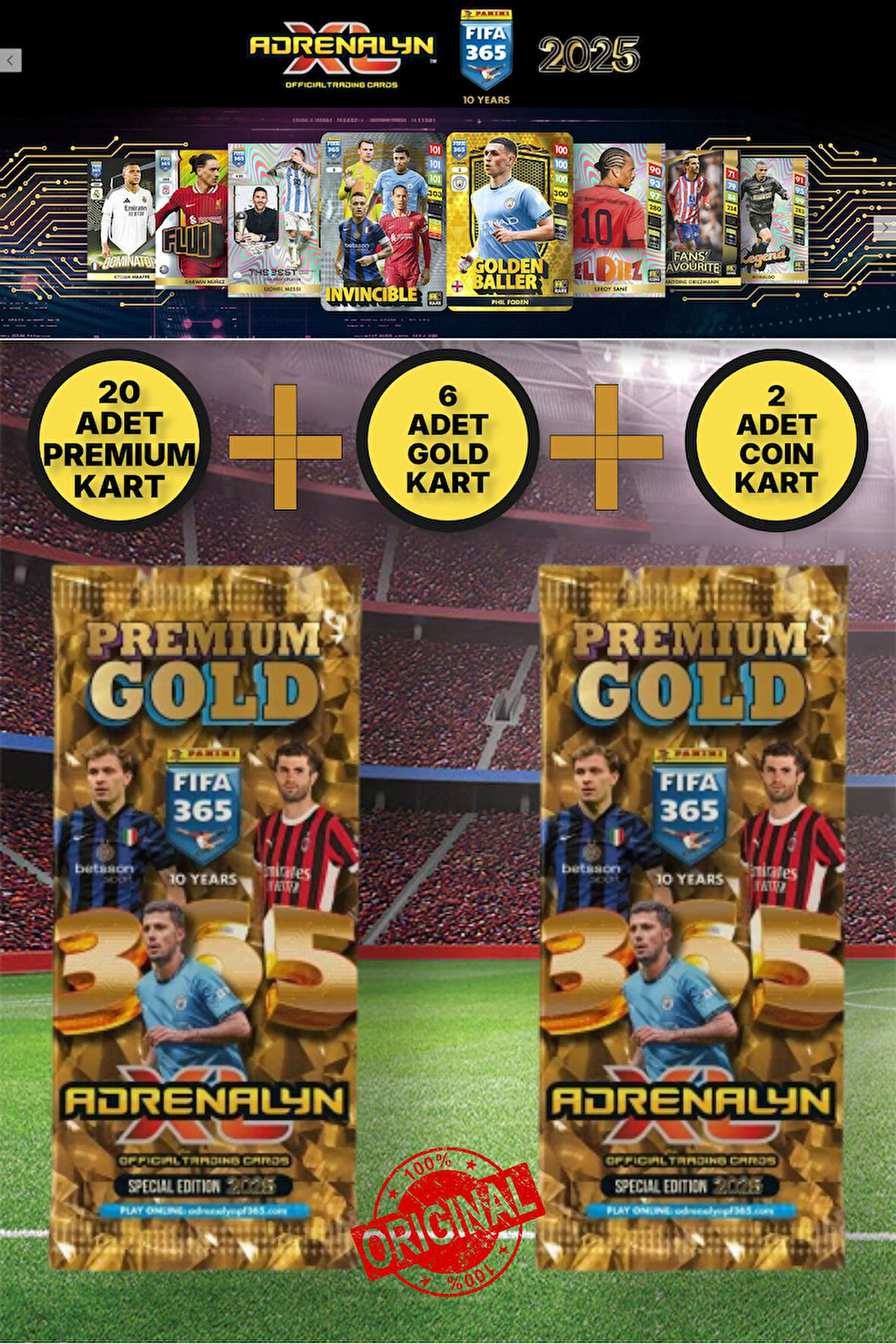 Panini Adrenalyn Fifa 365 - 2025 Premium Gold Card -  Özel Futbolcu Kartları - 2 PAKET