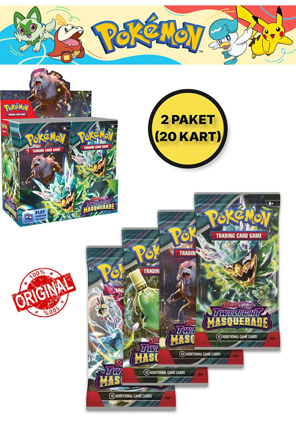 Pokemon Twilight Masquerade Booster English TCG Online Oyun Kodlu Pokemon Kart - 2 ADET