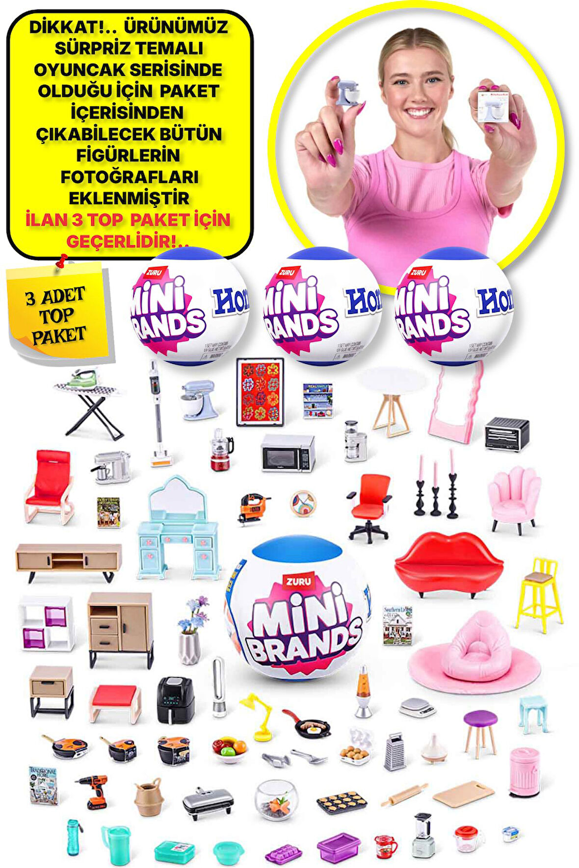 Mini Brands Mini Home Ev   Eşyası Sürpriz   Fügürleri   Top Paket - 3 ADET