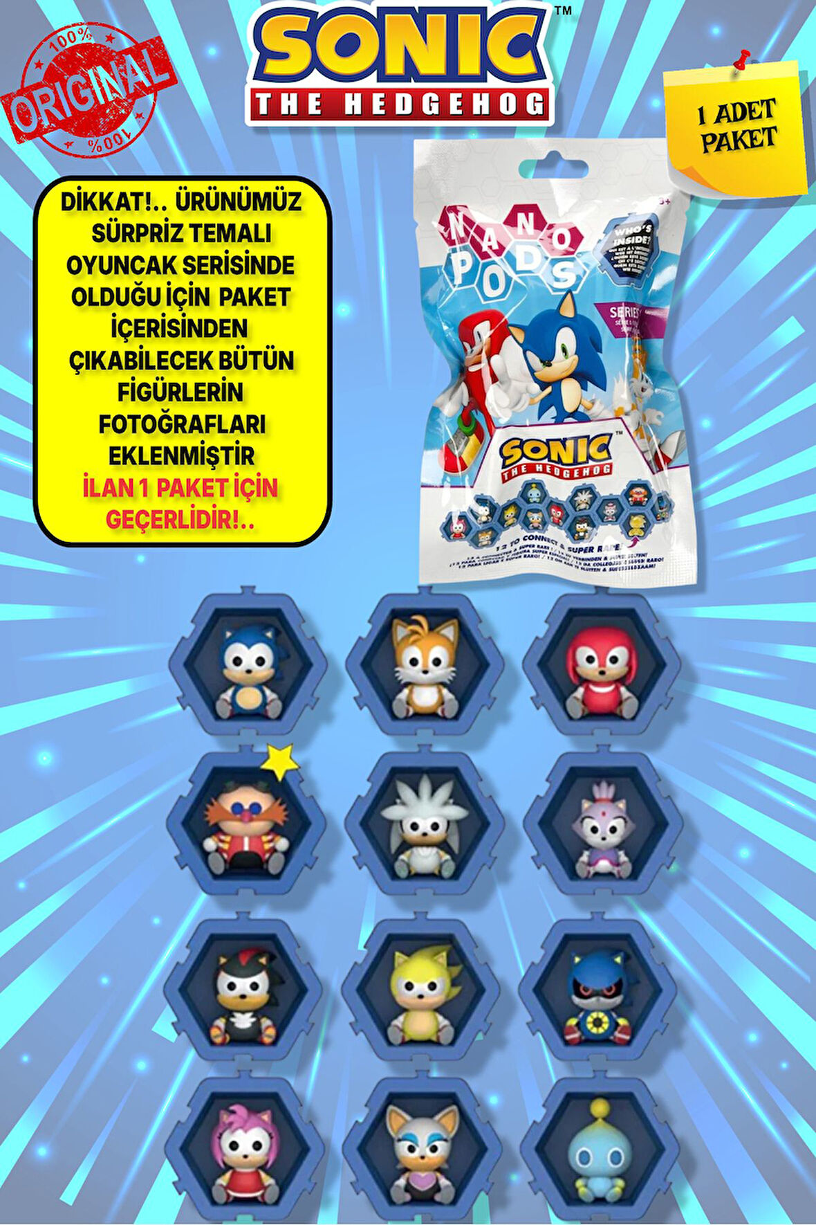 WIB Sonic Hedgehog - Sonic Kirpi Nano Pods Blind Bag Sürpriz Figür -  1 ADET