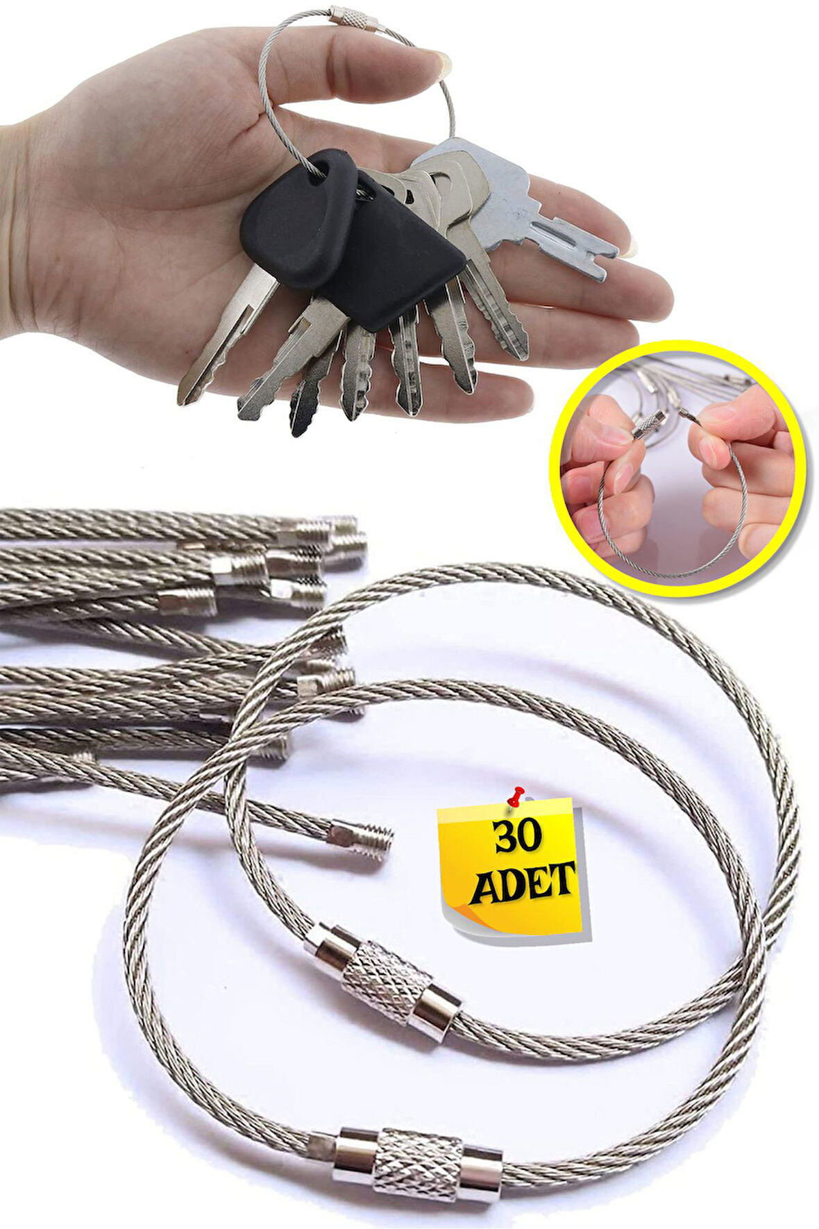 Çelik Tel 15 CM Anahtarlık - 30 ADET