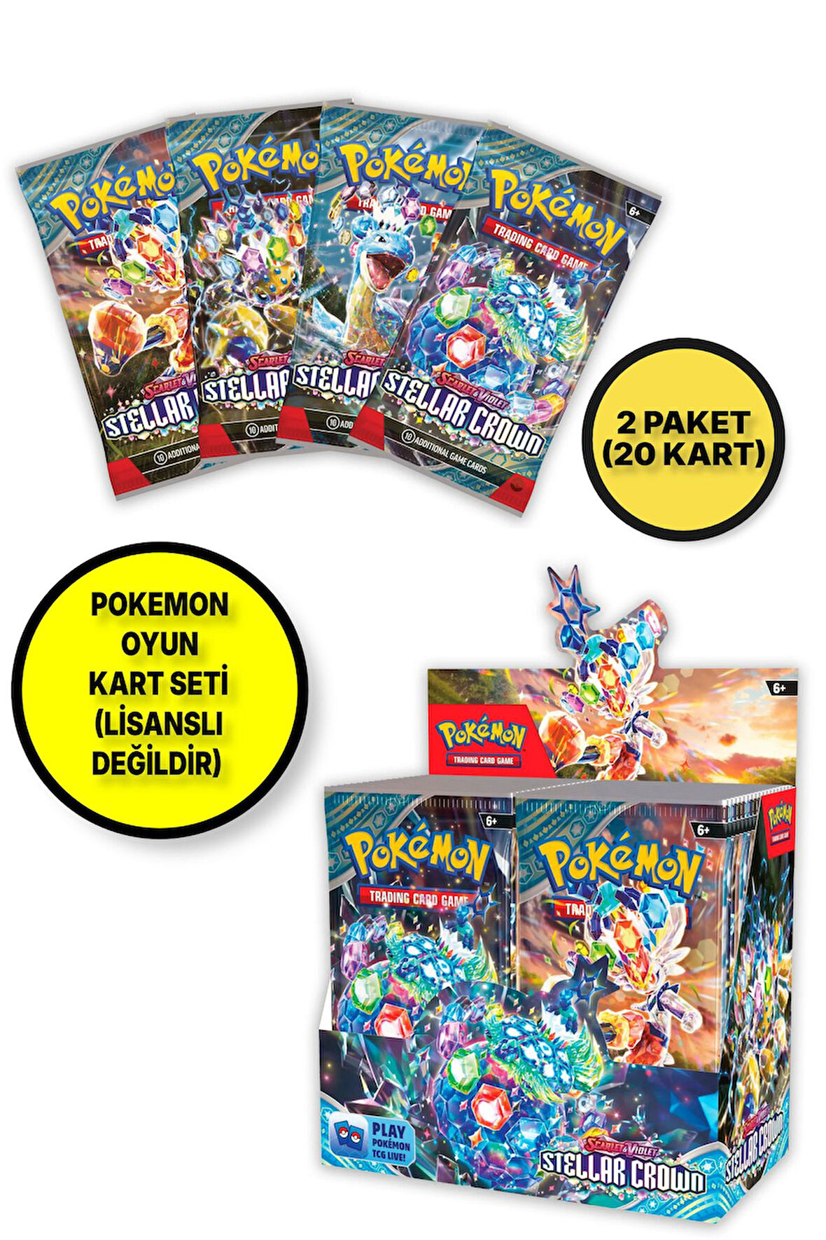 Pokemon Oyun Kartı TCG Scarlet & Violet Stellar Crown Lisanssız Booster Pack - 2 Paket (20 KART)