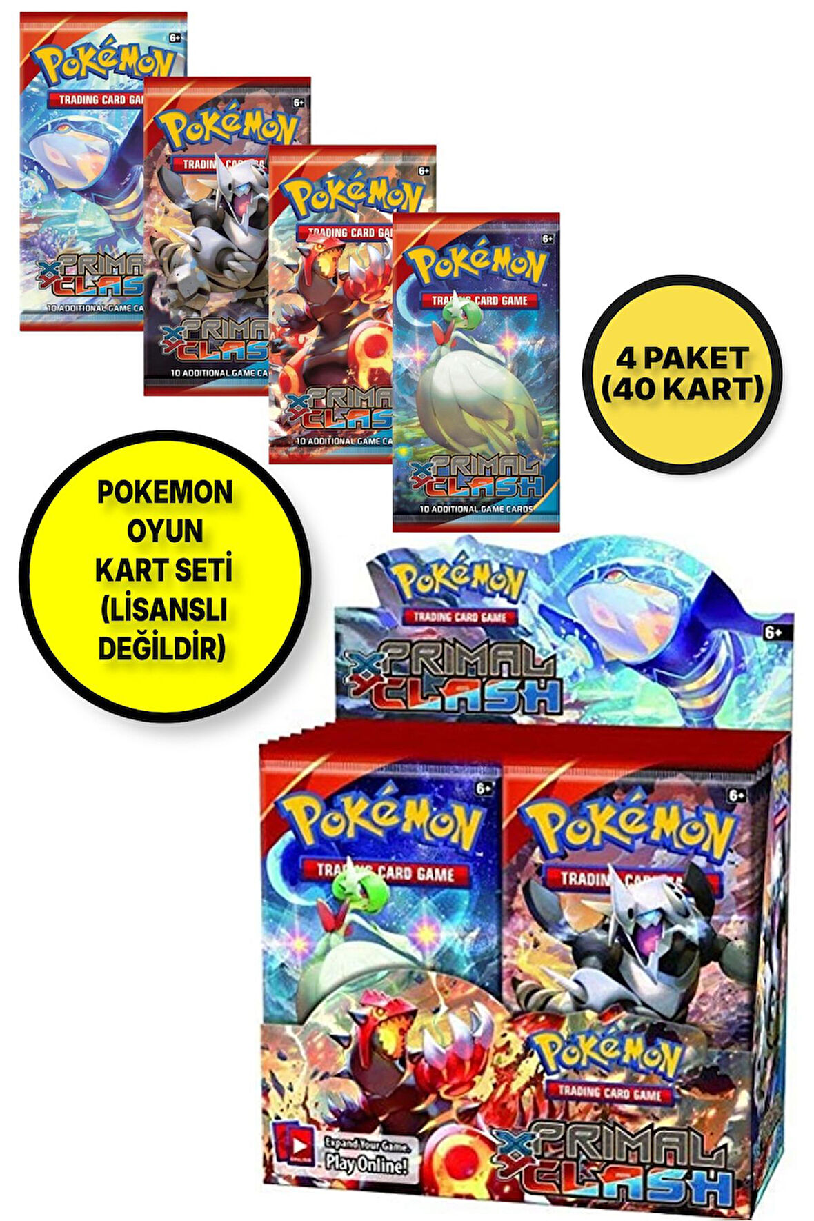 Pokemon Oyun Kartı TCG XY Primal Clash Lisanssız Booster Pack - 4 Paket (40 KART)
