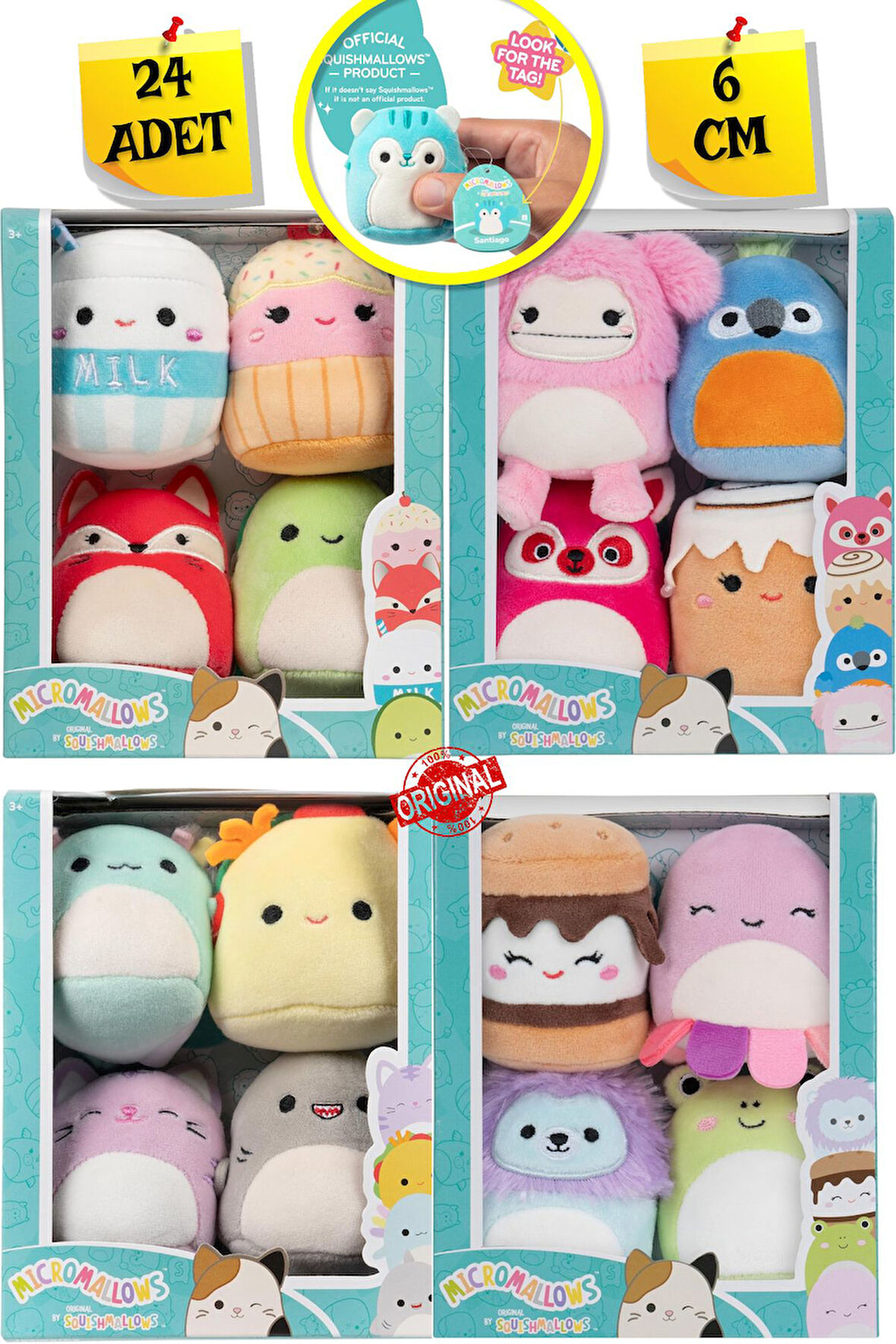 Micromallows Squishmallows Mini Yumuşak Peluş Oyuncak 16 lı Figür Seti - 6 CM