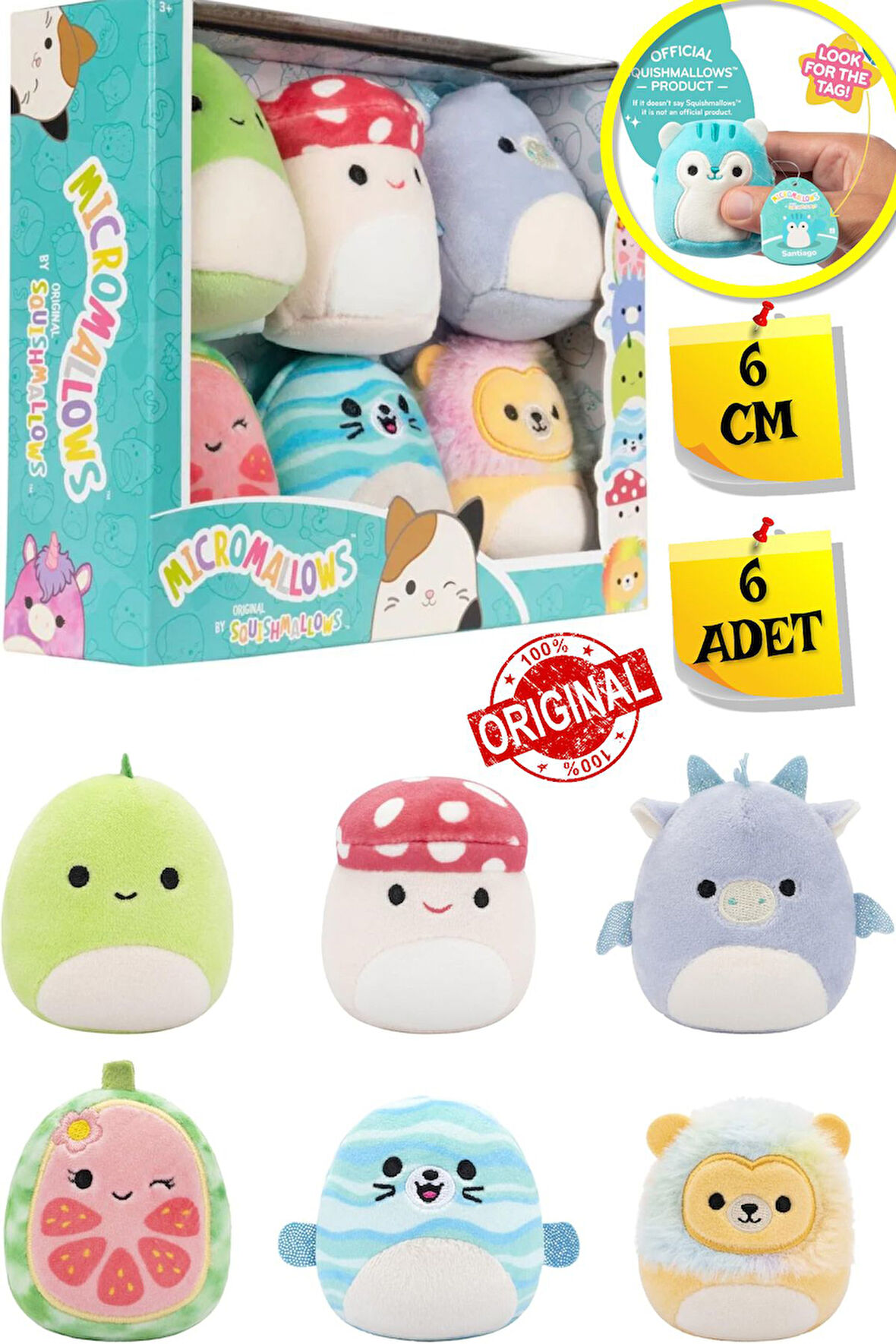 Micromallows Squishmallows Mini Yumuşak Peluş Oyuncak 6 lı Figür Seti - 6 CM - MODEL - 2