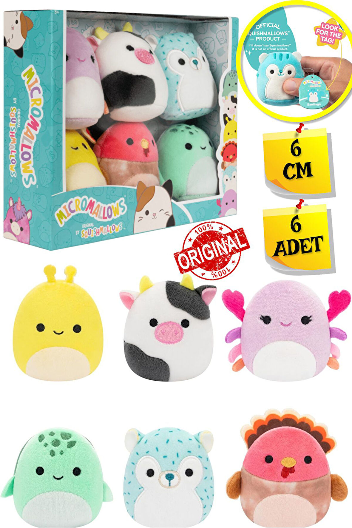 Micromallows Squishmallows Mini Yumuşak Peluş Oyuncak 6 lı Figür Seti - 6 CM - MODEL - 3