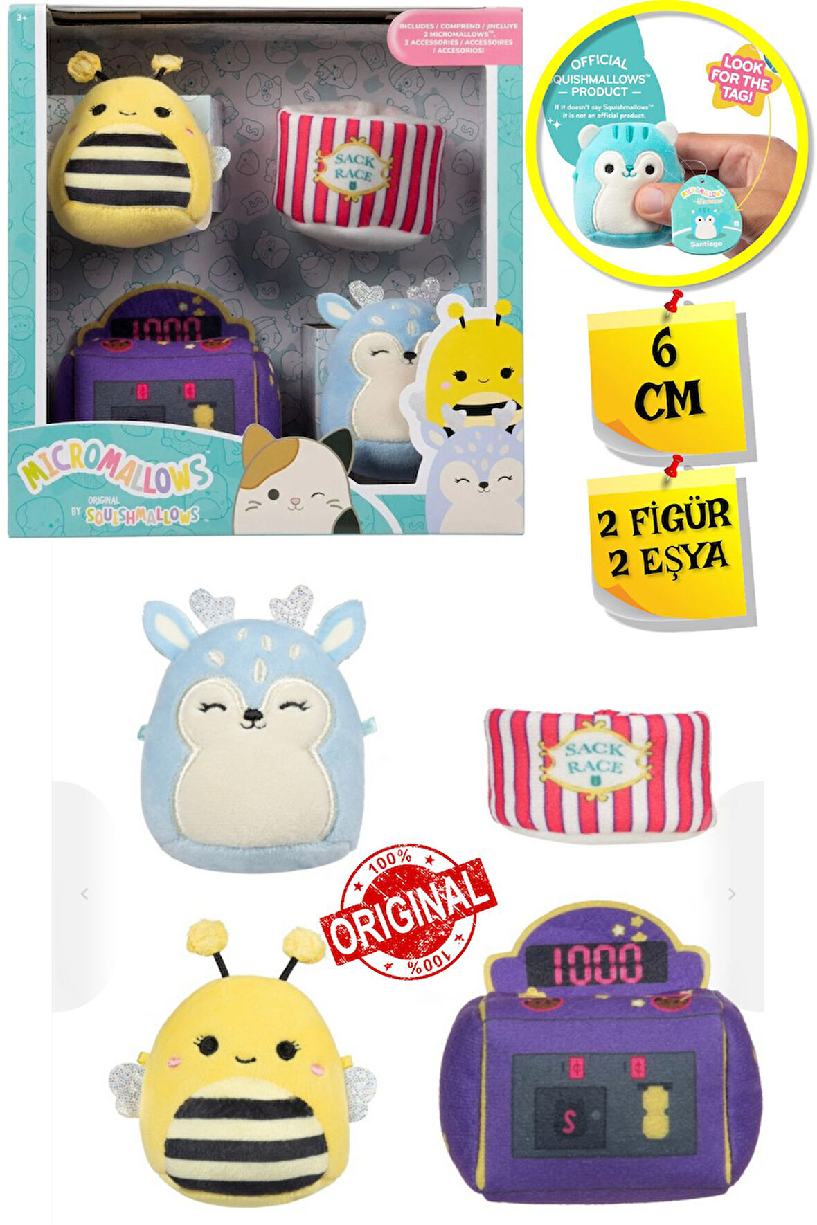 Micromallows Squishmallows Mini Yumuşak Peluş Oyuncak 2 Figür + 2 Aksesuar Figür Seti - 6 CM - MOD-1