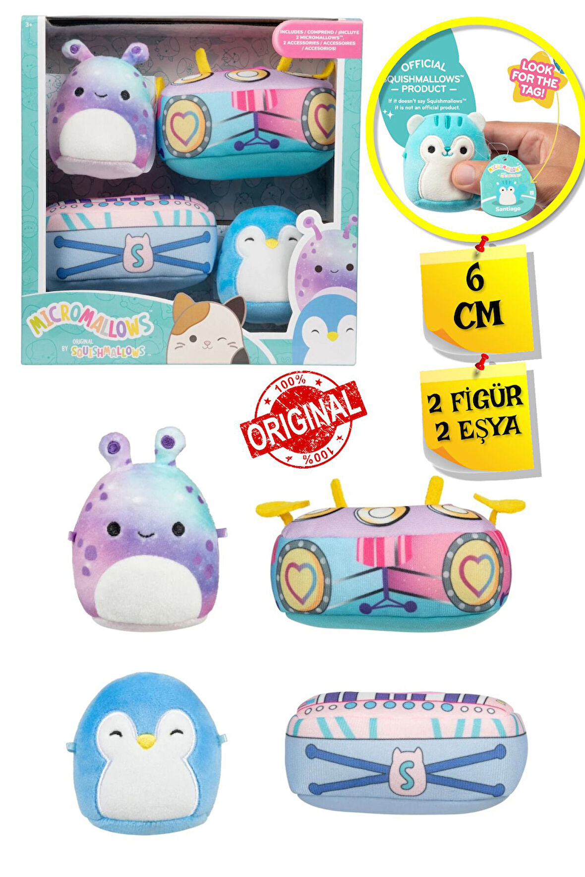 Micromallows Squishmallows Mini Yumuşak Peluş Oyuncak 2 Figür + 2 Aksesuar Figür Seti - 6 CM - MOD-2