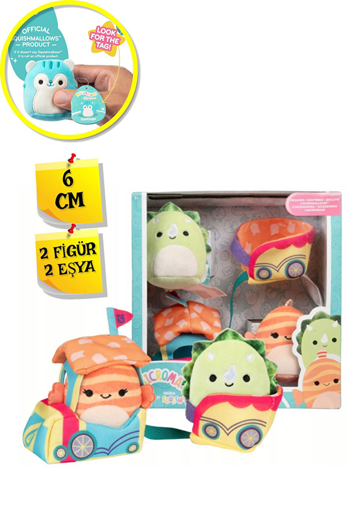 Micromallows Squishmallows Mini Yumuşak Peluş Oyuncak 2 Figür + 2 Aksesuar Figür Seti - 6 CM - MOD-3