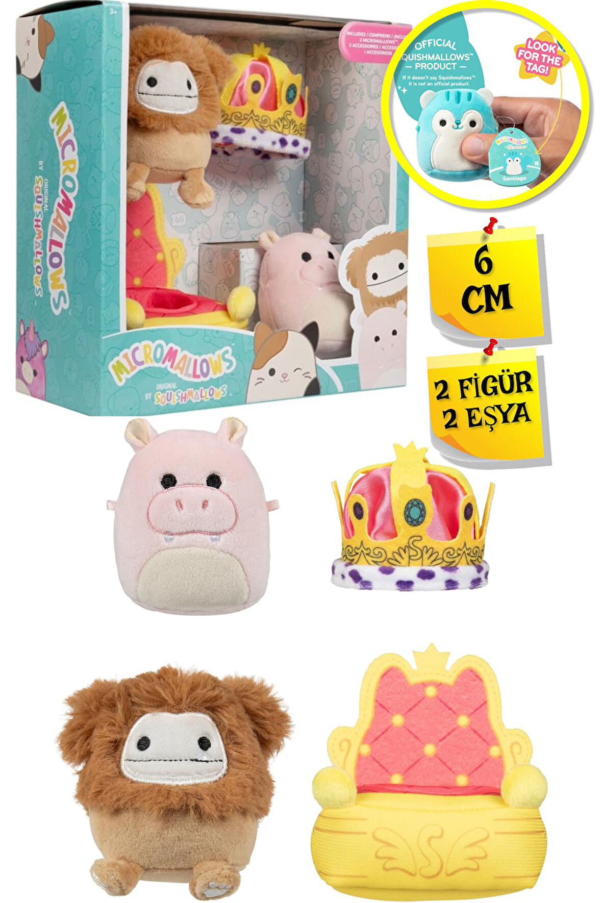 Micromallows Squishmallows Mini Yumuşak Peluş Oyuncak 2 Figür + 2 Aksesuar Figür Seti - 6 CM - MOD-4