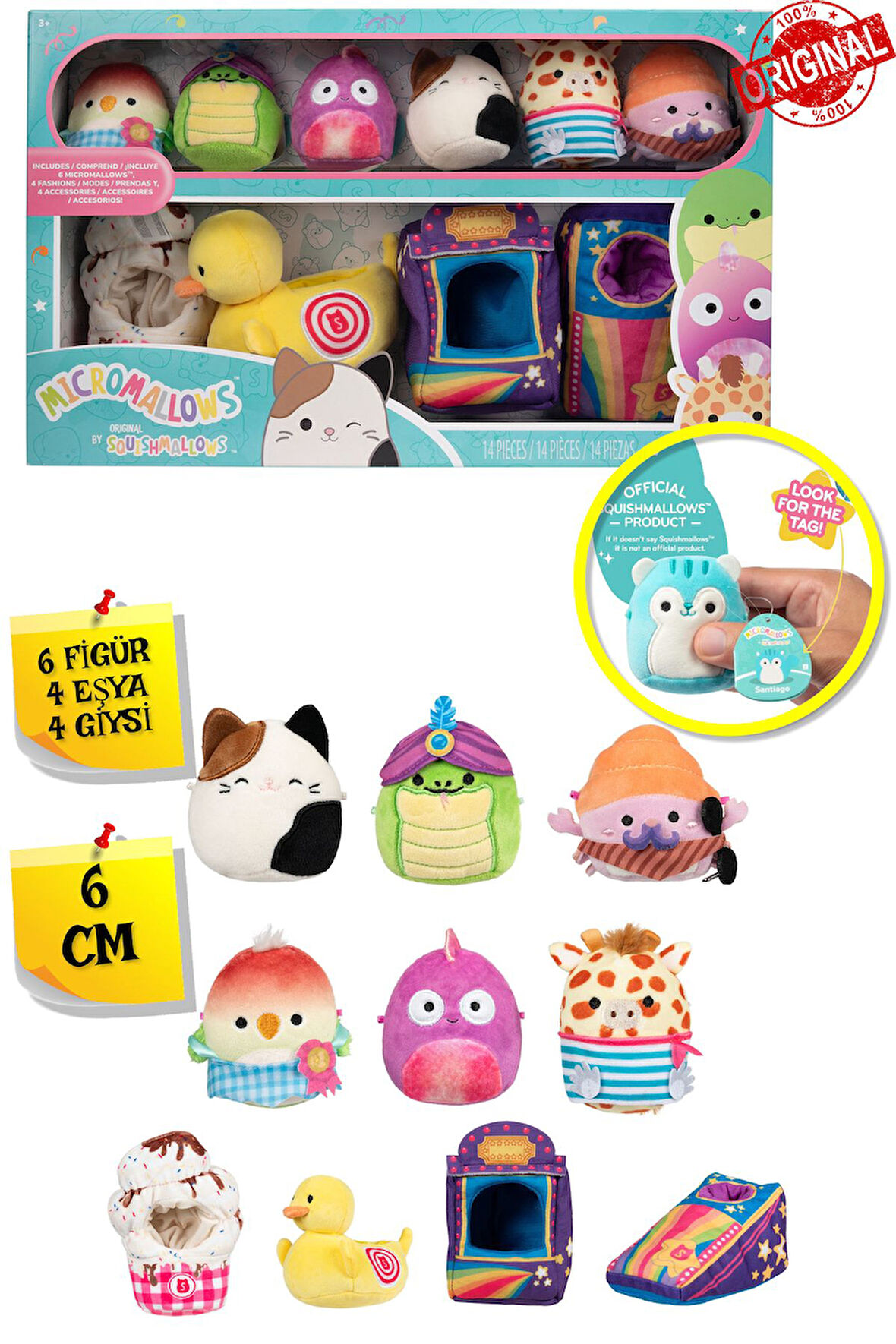 Micromallows Squishmallows Mini Peluş Oyuncak 6 Figür + 4 Aks. + 4 Giysi Figür Seti - 6 CM - MOD-2