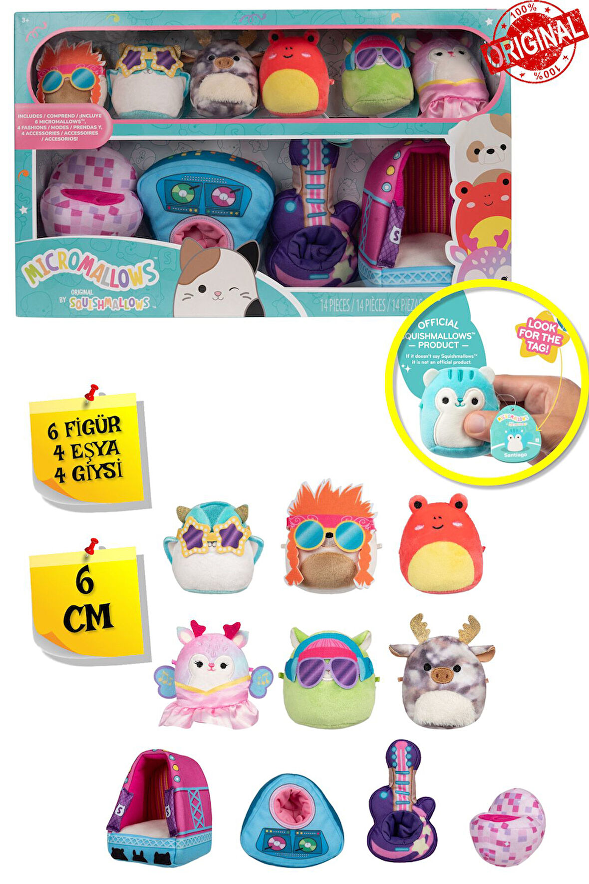 Micromallows Squishmallows Mini Peluş Oyuncak 6 Figür + 4 Aks. + 4 Giysi Figür Seti - 6 CM - MOD-3
