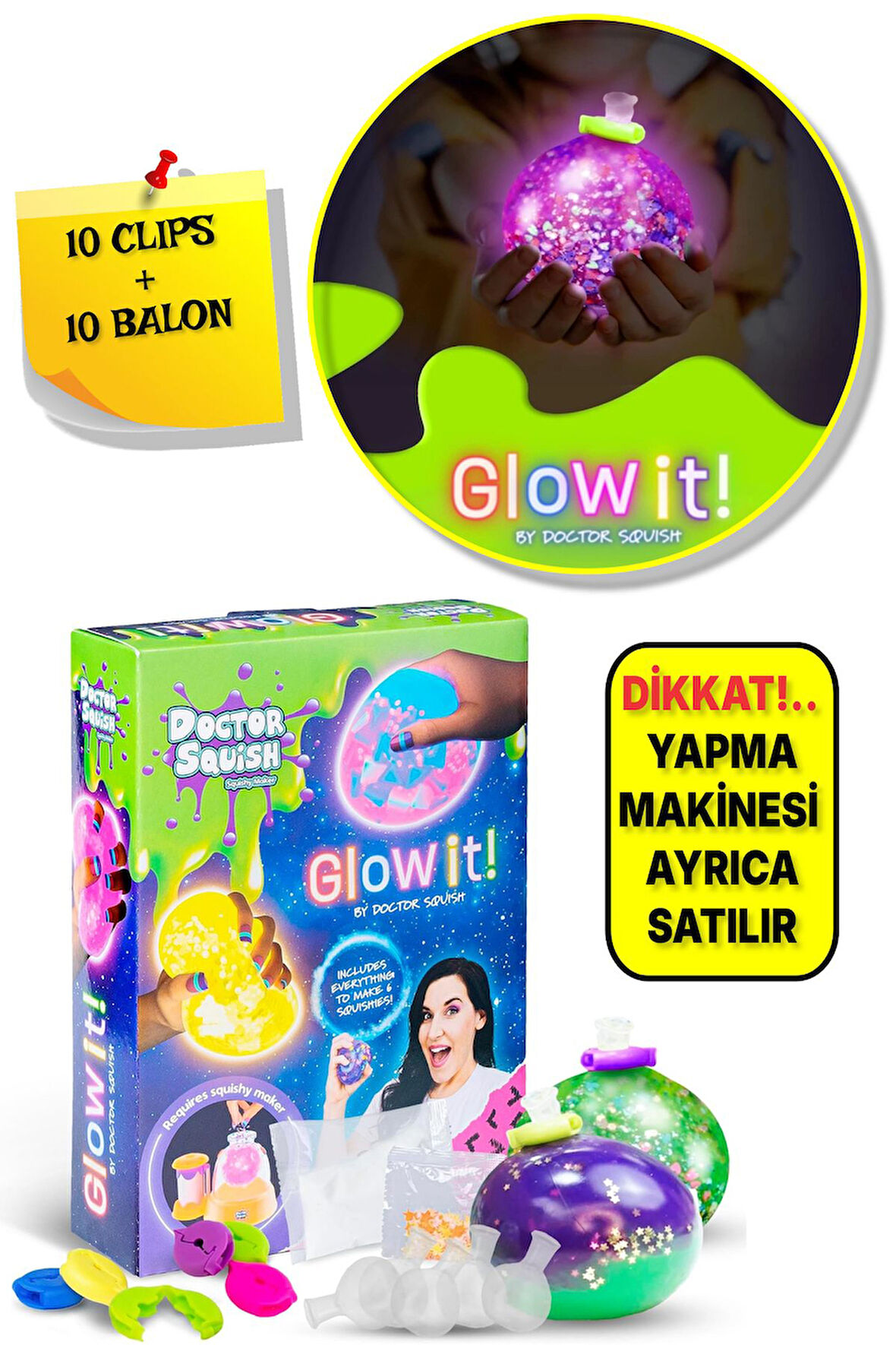 Doctor Squishy - Squishy Neon Pack Refill - Yedek Neonlu Squishy Paketi - 10 Balon Klips