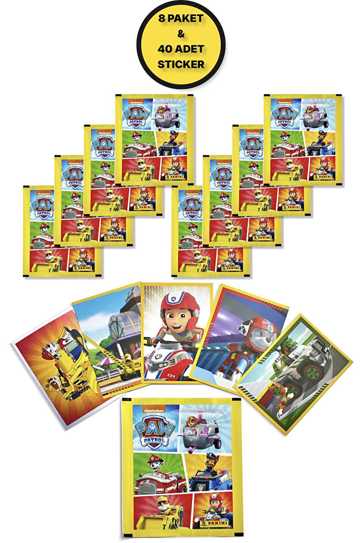 Sarı Seri Panini Paw Patrol Sticker Çıkartma - 8 Paket ( 40 Adet Sticker )