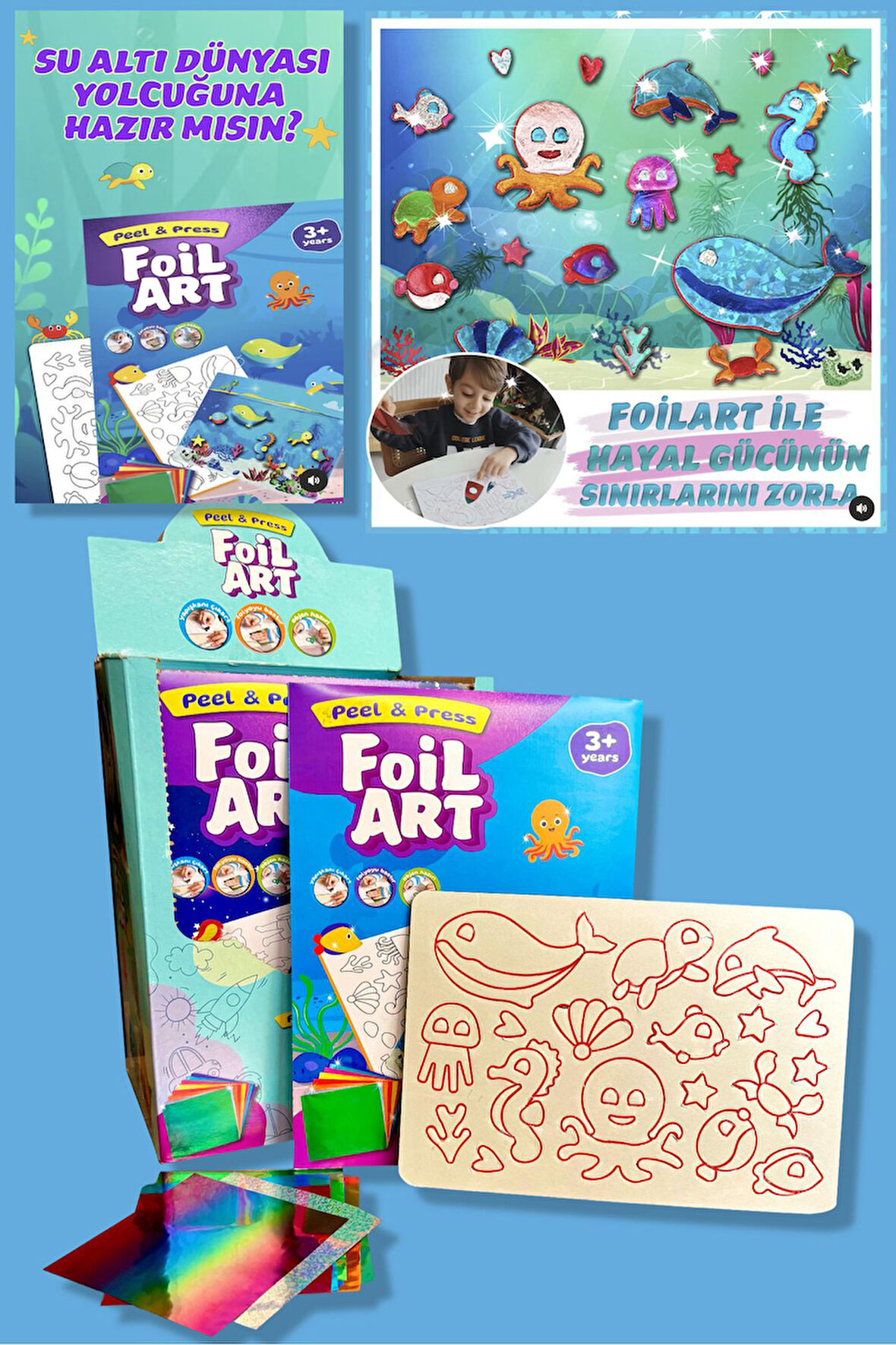 FOILART Peel & Press Yapışkanlı Renkli Basklı Folyo Sanatı 1 li Okyanus Temalı Set