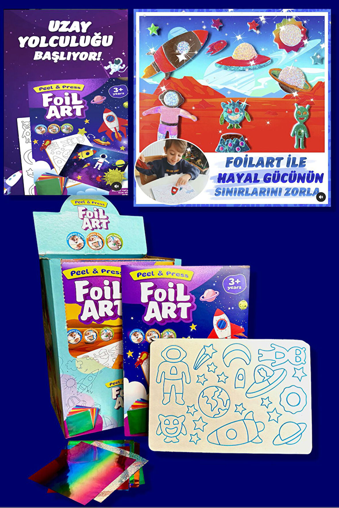 FOILART Peel & Press Yapışkanlı Renkli Basklı Folyo Sanatı 1 li Uzay Temalı Set