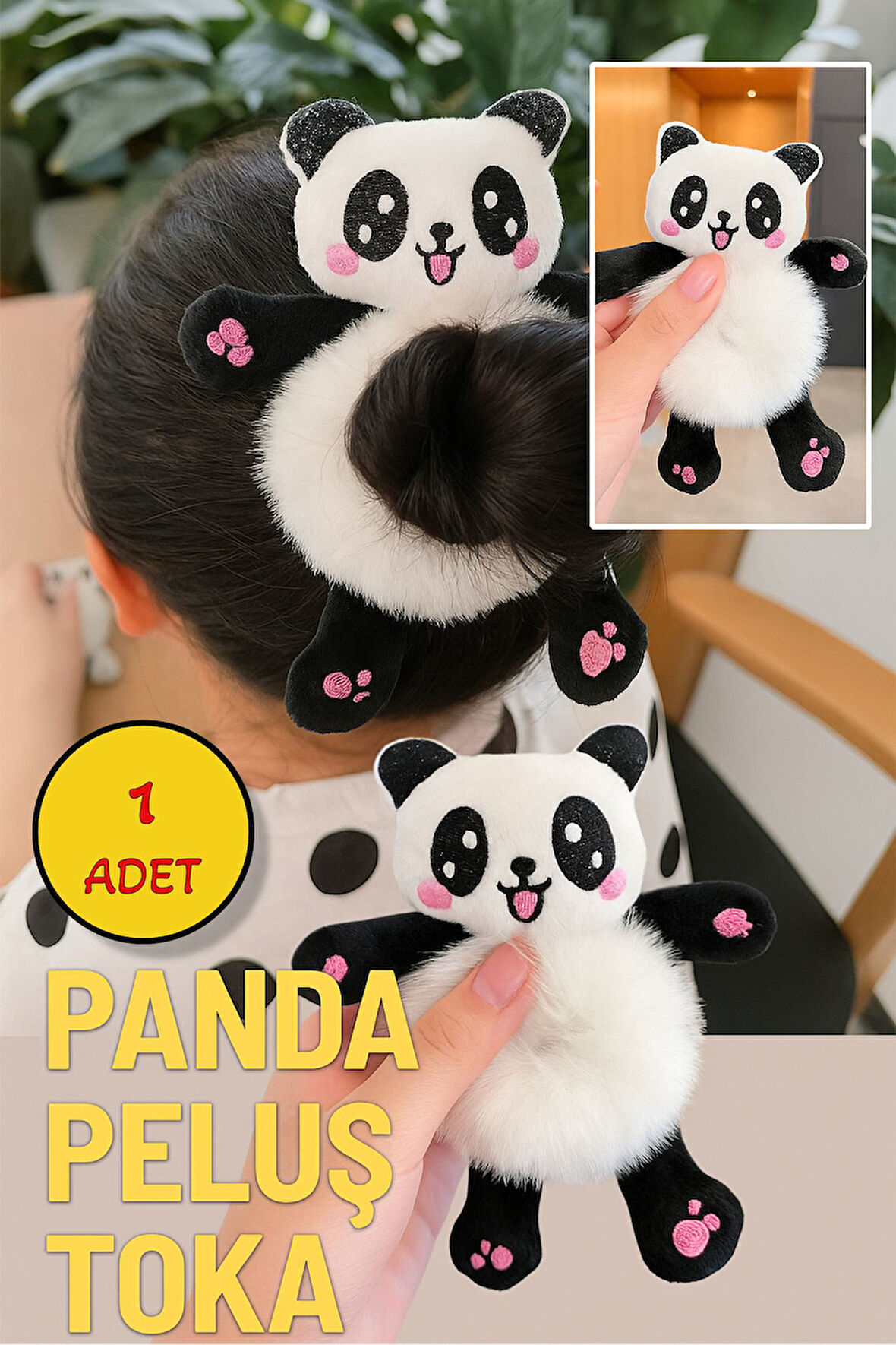 1 ADET - Sevimli Pelüş Panda Figürlü Saç Tokası | Yumuşacık & Şirin Tasarım - 1 ADET