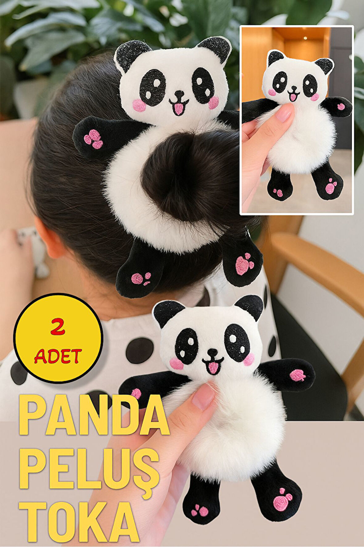 2 ADET - Sevimli Pelüş Panda Figürlü Saç Tokası | Yumuşacık & Şirin Tasarım - 2 ADET