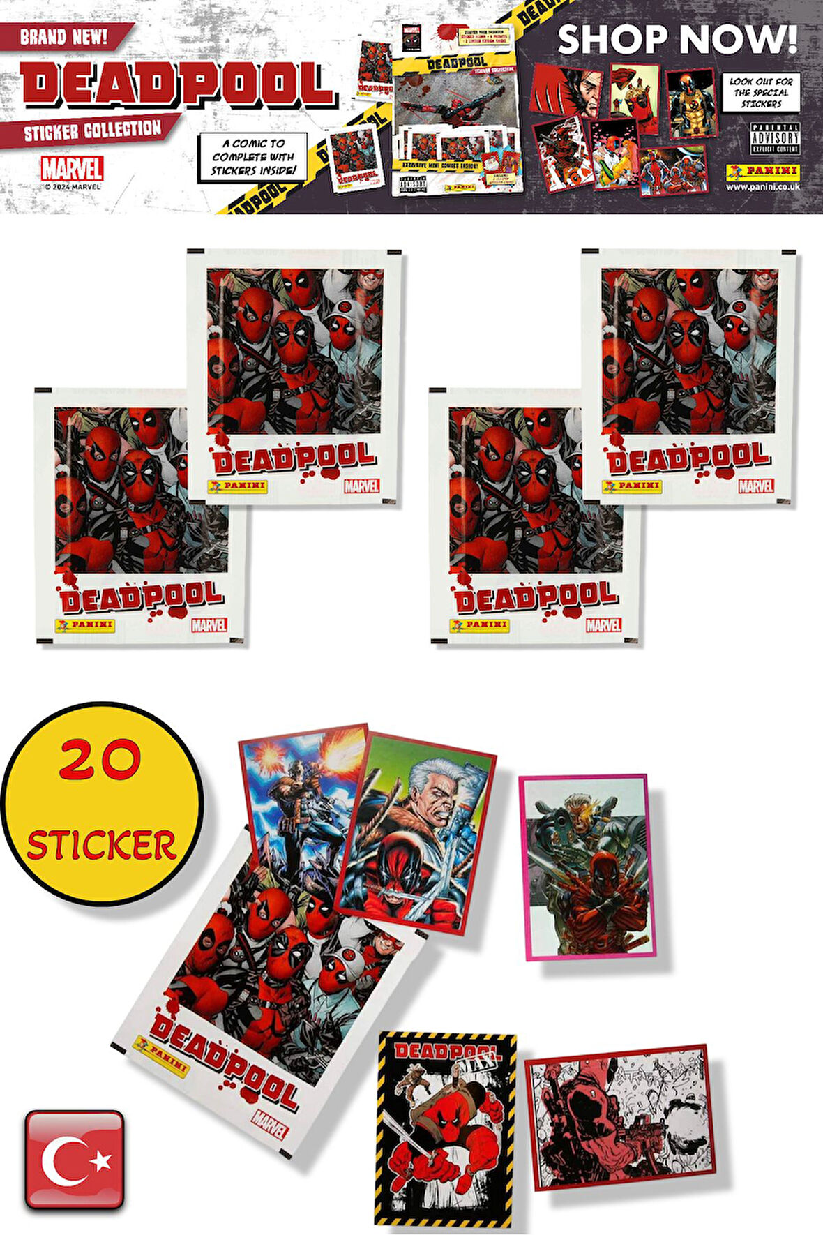 4 PAKET - Marvel Deadpool Çıkartma Paketi | Panini Lisanslı Ürün ( 20 STICKER )