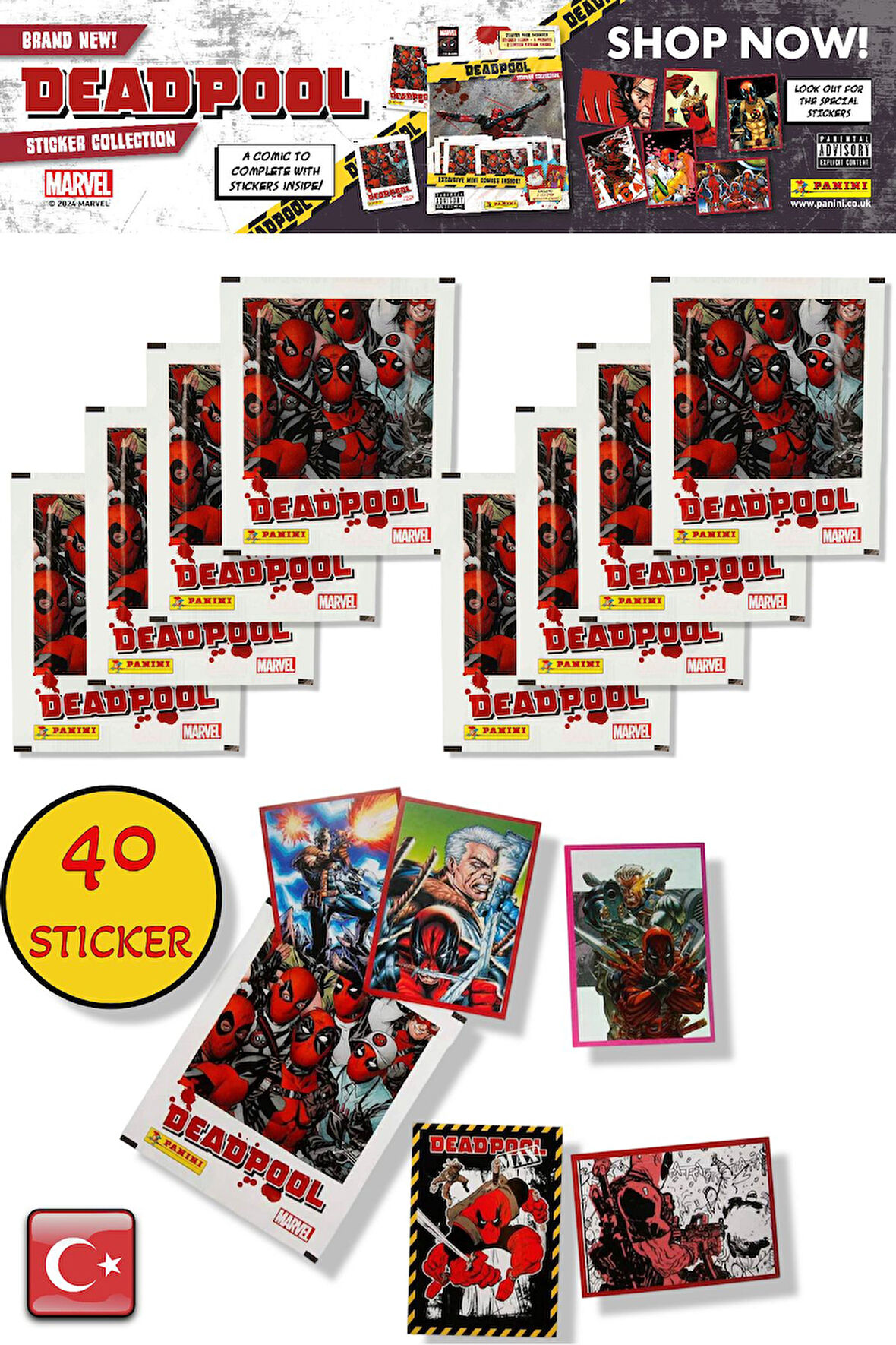 8 PAKET - Marvel Deadpool Çıkartma Paketi | Panini Lisanslı Ürün ( 40 STICKER )