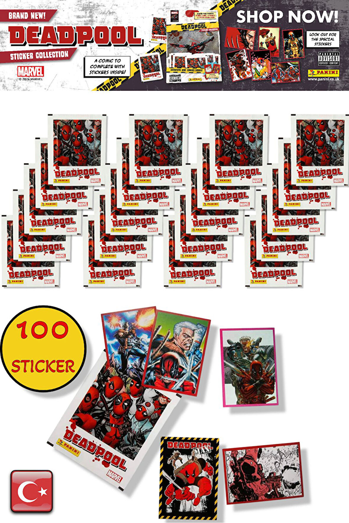 20 PAKET - Marvel Deadpool Çıkartma Paketi | Panini Lisanslı Ürün ( 100 STICKER )