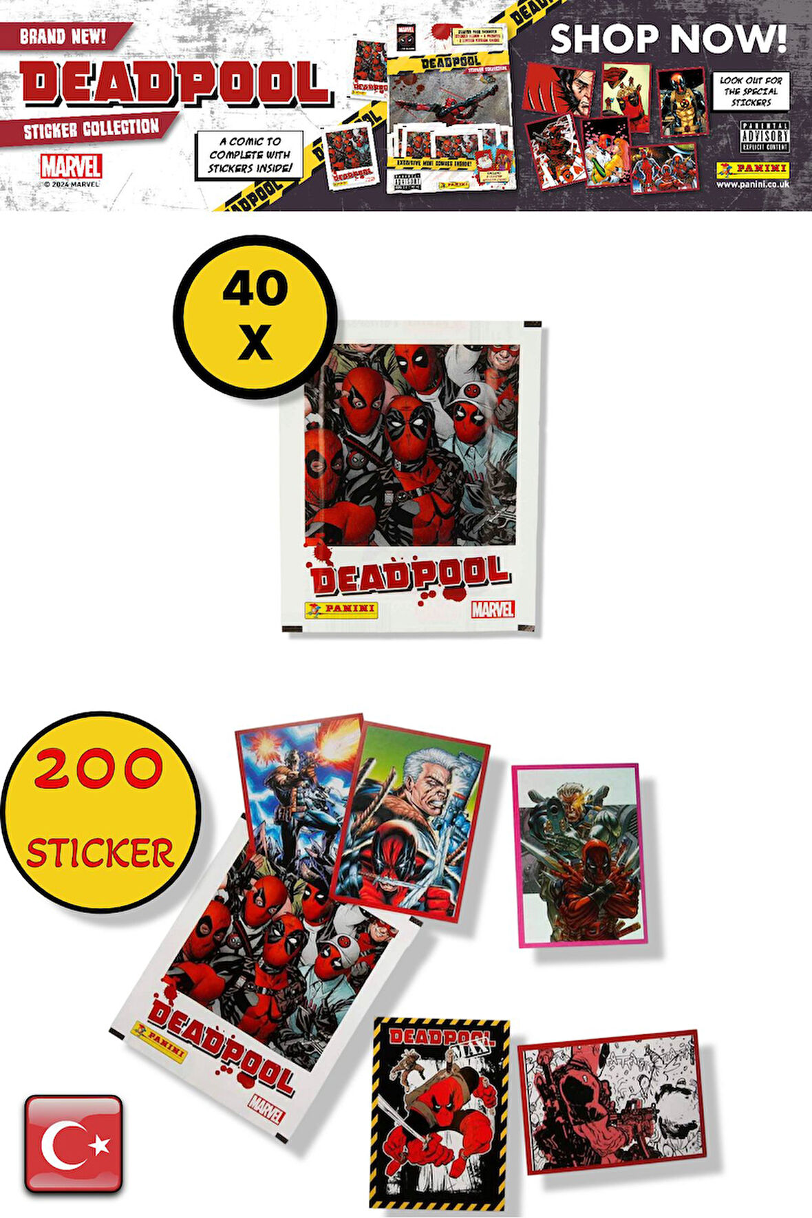 40 PAKET - Marvel Deadpool Çıkartma Paketi | Panini Lisanslı Ürün ( 200 STICKER )