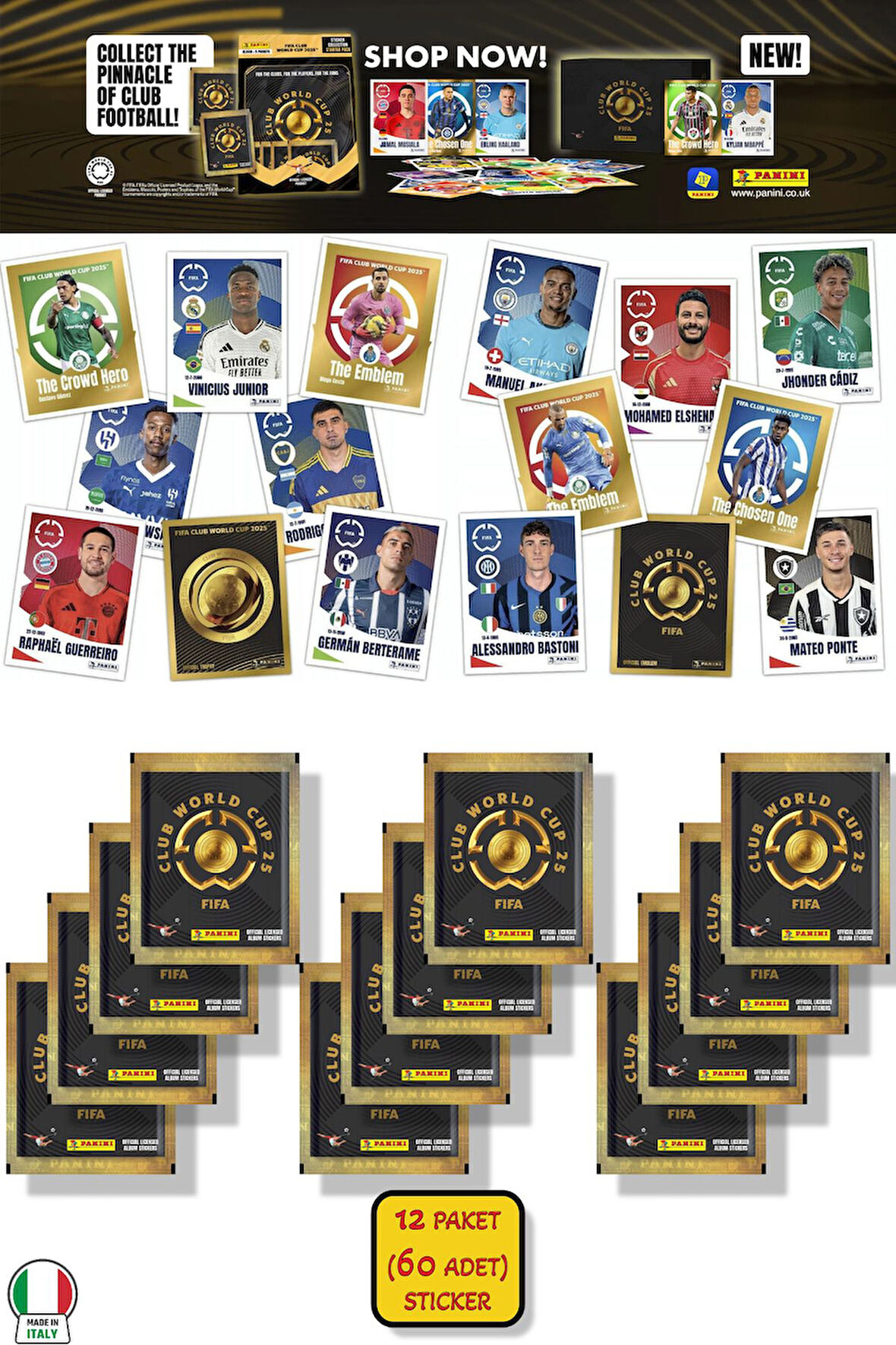 12 PAKET (60 STICKER) Panini America Club World Cup 2025 Albüm Major Futbol Klüplerler Dünya Kupası
