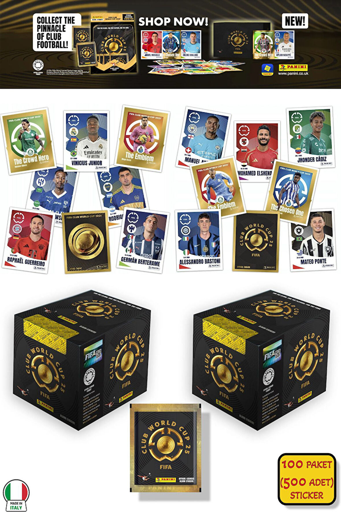 100 PAKET (500 STICKER) Panini America Club World Cup 2025 Albüm Major Futbol Klüplerler Dünya Kupa